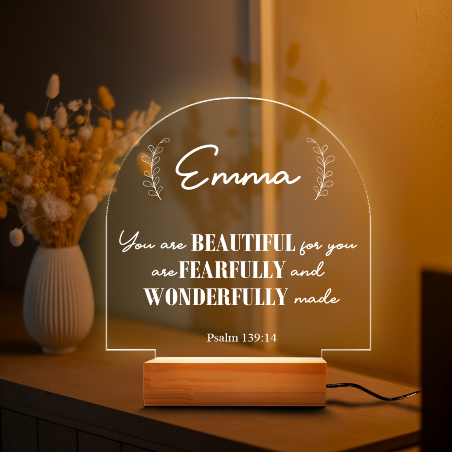 Aeluxlas Bible Verse Custom Acrylic Heart Night Light, Personalized Bedroom LED Decor Sign, Christian Gift