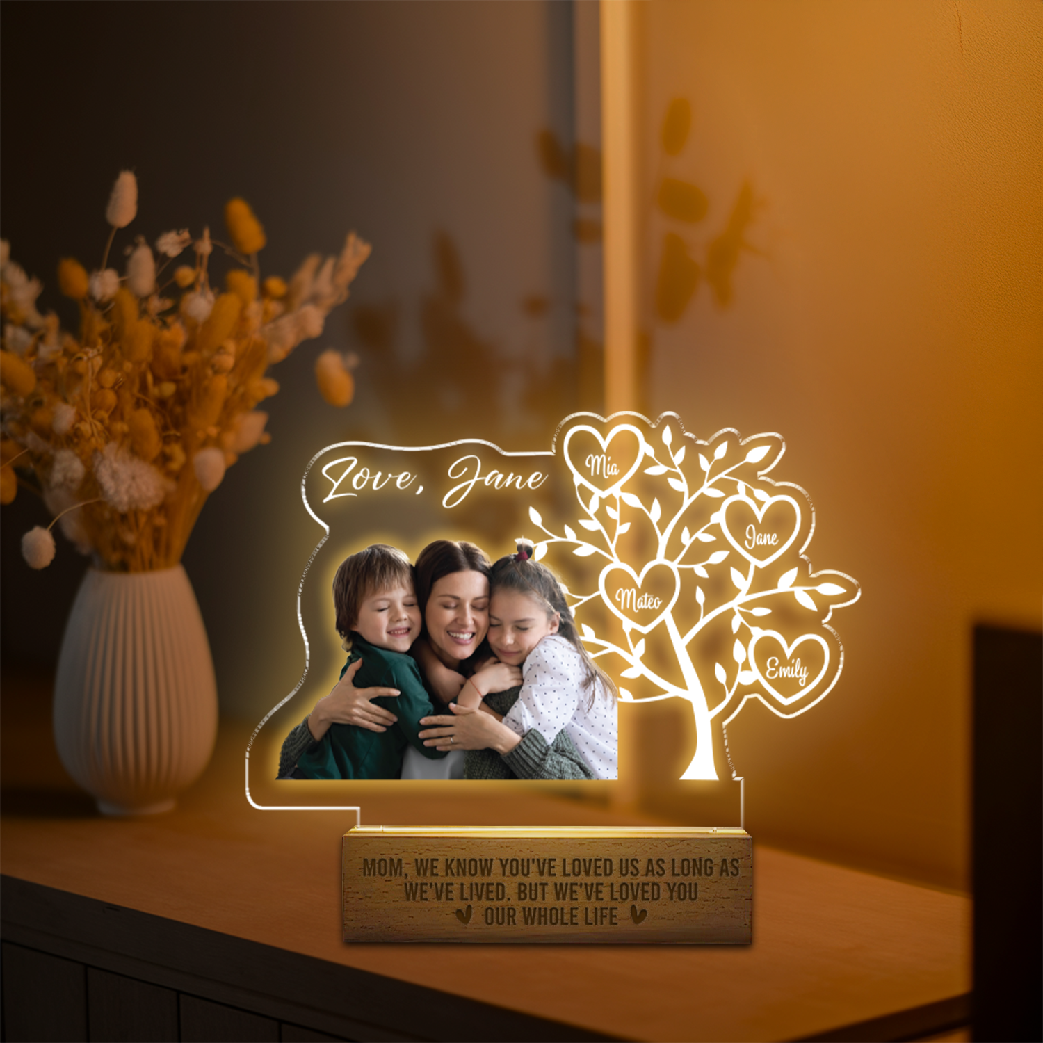 Aeluxlas Custom Photo Night Light, Mother's Day Gift, Personalized Family Tree LED Night Light, Gift for Mom