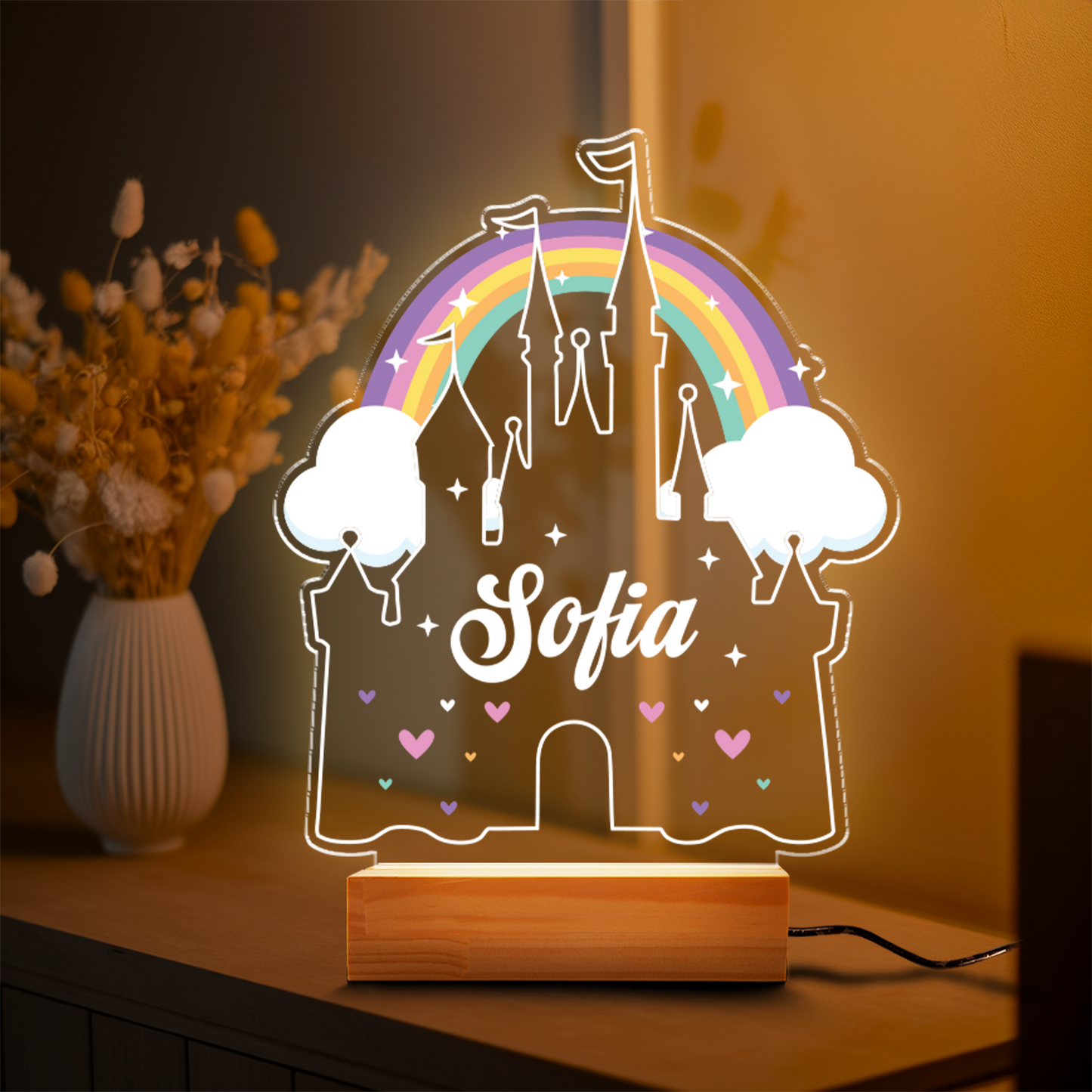 Aeluxlas Personalized Princess Castle Night Light - Custom LED Lamp for Kids, Perfect Gift for Princess Lovers, Unique Room Decor,Nightlight for Girl
