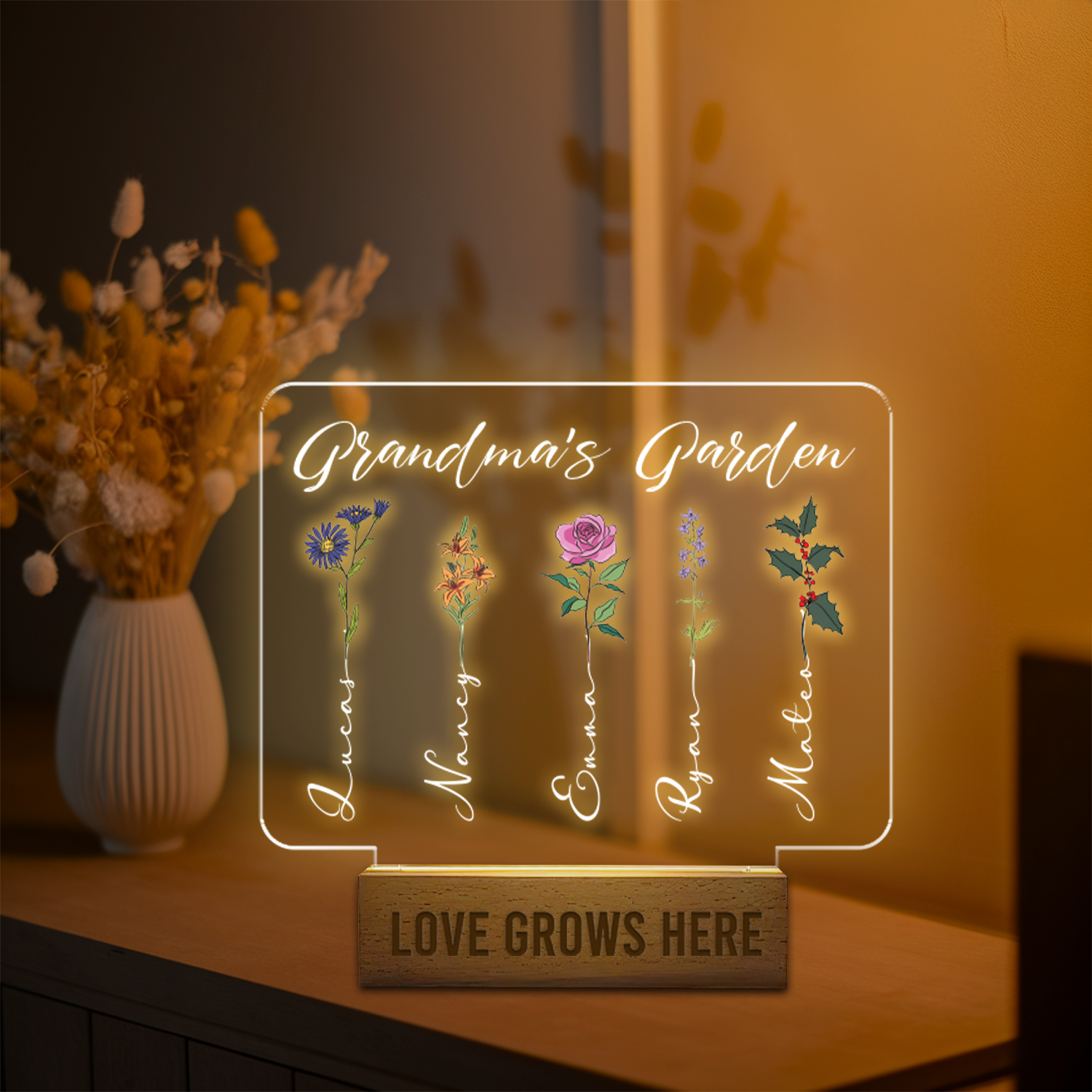 Aeluxlas Personalized Grandma's Garden Night Light, Grandma Gift, Mother's Day Gift For Grandma, Gift For Grandma