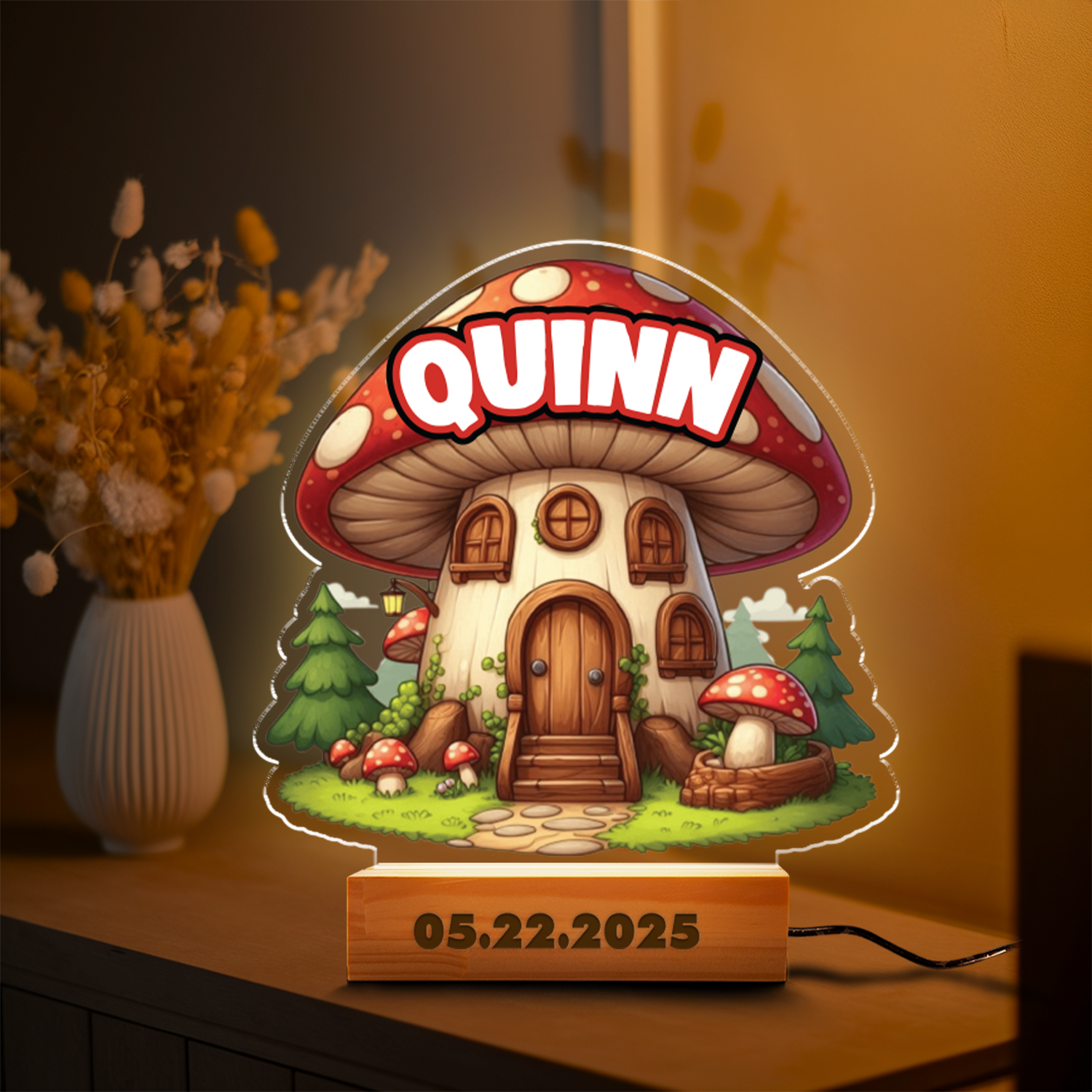 Aeluxlas Personalized Fairy Garden Mushroom House, Birthday Gift, Nursery Gifts, Kids Gift