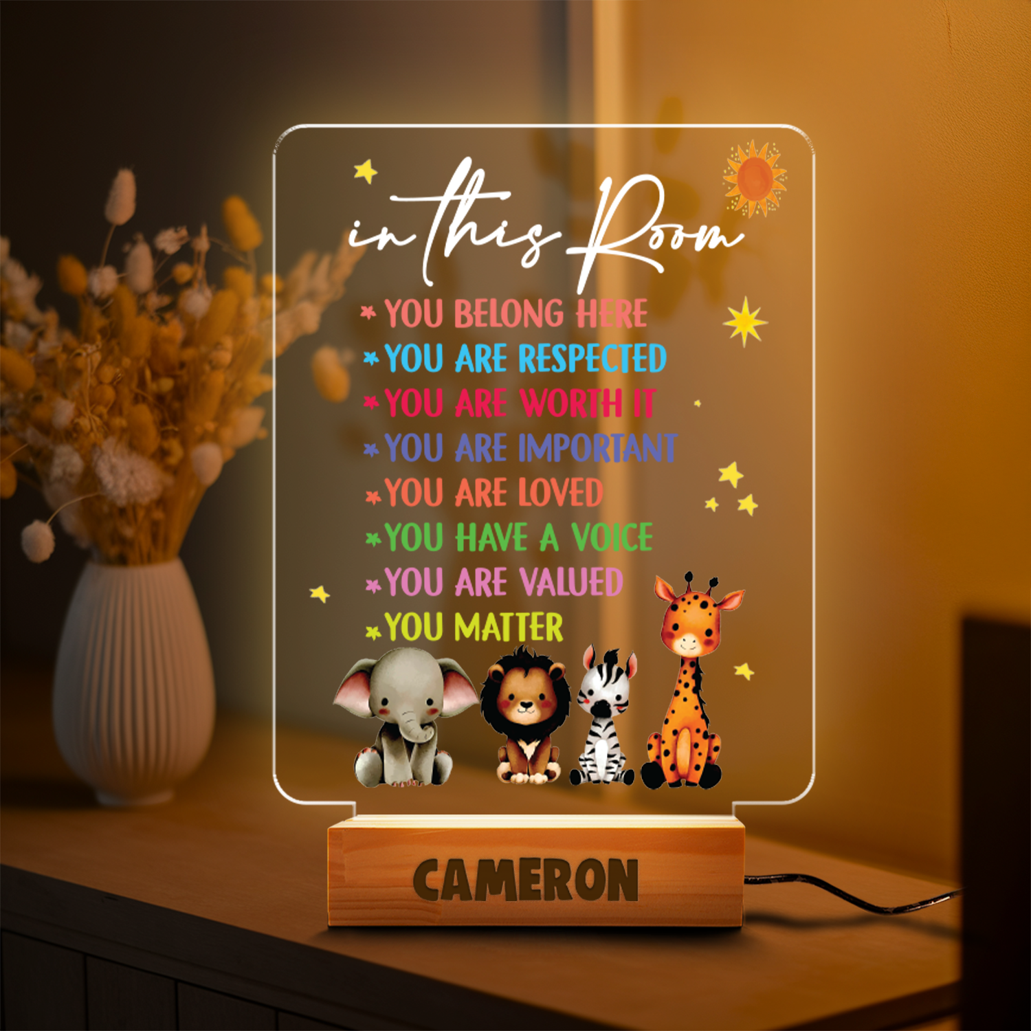 Aeluxlas Personalized Inspirational Diversity Nursery Gifts, Animals Night Lamp, Birth Gift for Baby, Baby Night Light, Christmas Gift, Baby Bedside Lamp, Nursery Decor