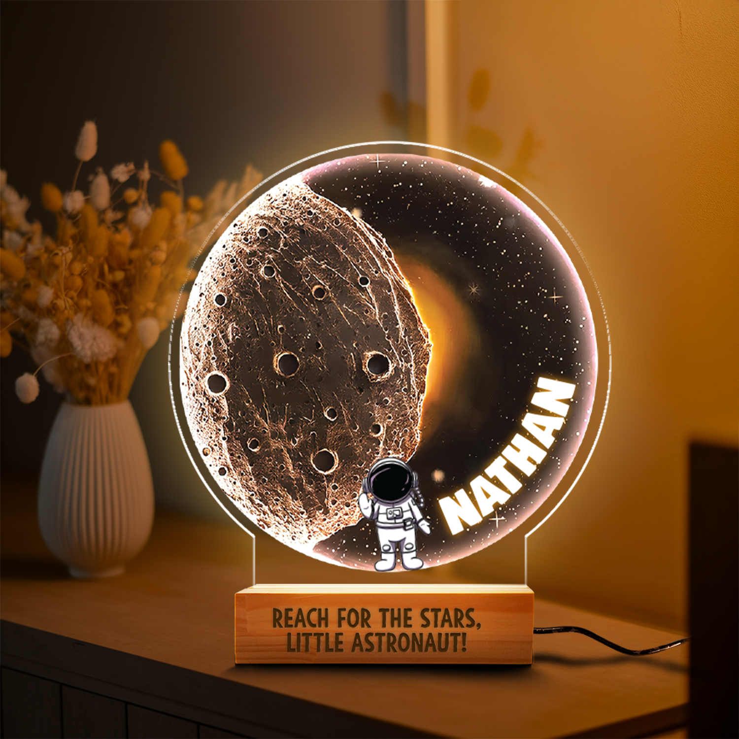 Aeluxlas Personalized Moon Astronaut, Baby Gifts, Nursery Boy, birth Gift Boy, Lamp Astroanaut, Led Lamp Boy