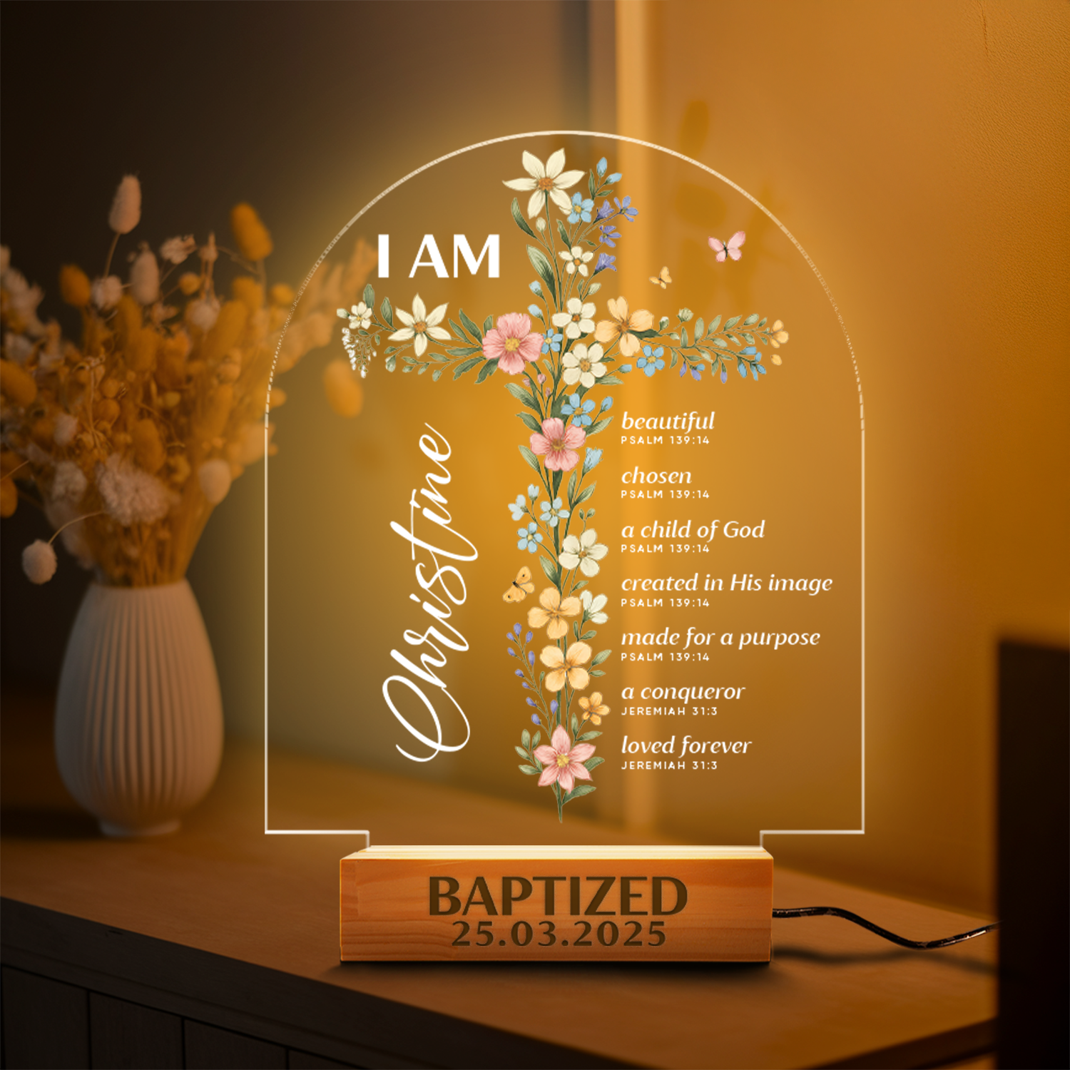Aeluxlas Personalized Baptism Night Light For Baby, Baby Gift, Baptism Gift, Dedicated Gift, Nursery Decor, Kids Beside Night Lamp, New Baby Gift