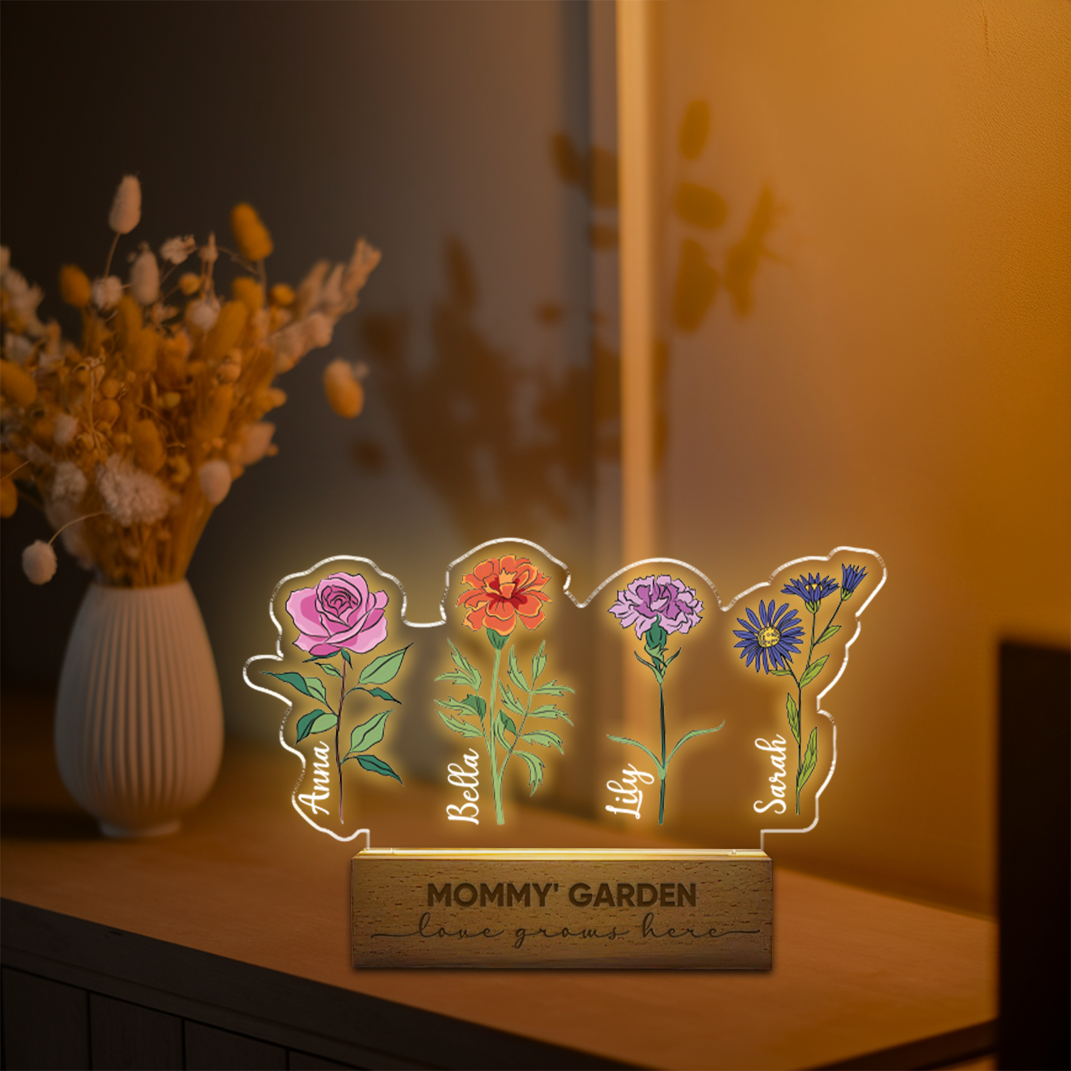 Aeluxlas Mommy’s Garden Love grows here, Mother's Day Gifts For Grandma, Customized Birthday Flower LED Light