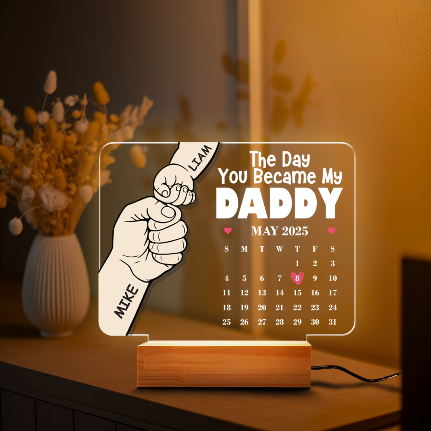 Aeluxlas Personalized Fist Bump Calendar Night Light, You Became My Daddy Led Light, Gift For Dad