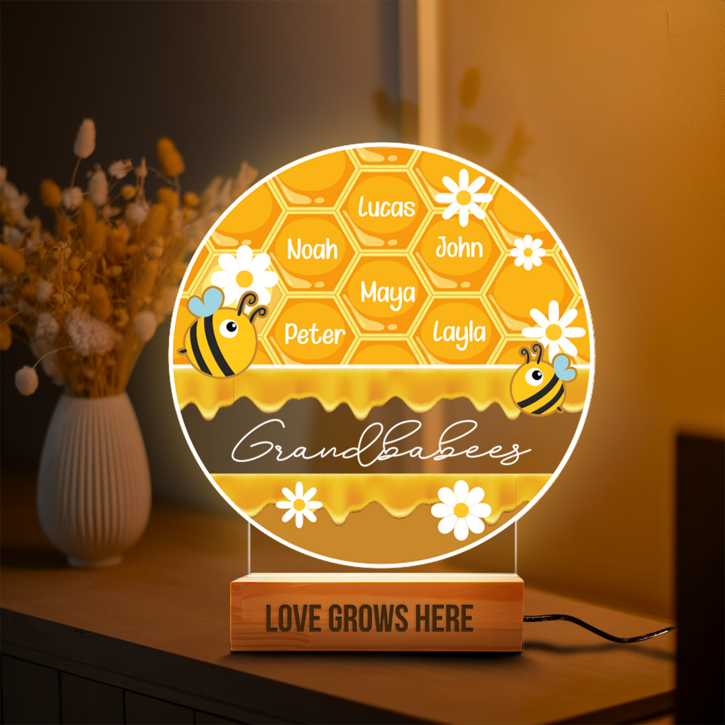 Aeluxlas Personalized Gifts For Grandma From Grandkids Night Light, Grandbabies Honey Sign, Custom Bee Family Gift For Grandma, Grandma Gifts