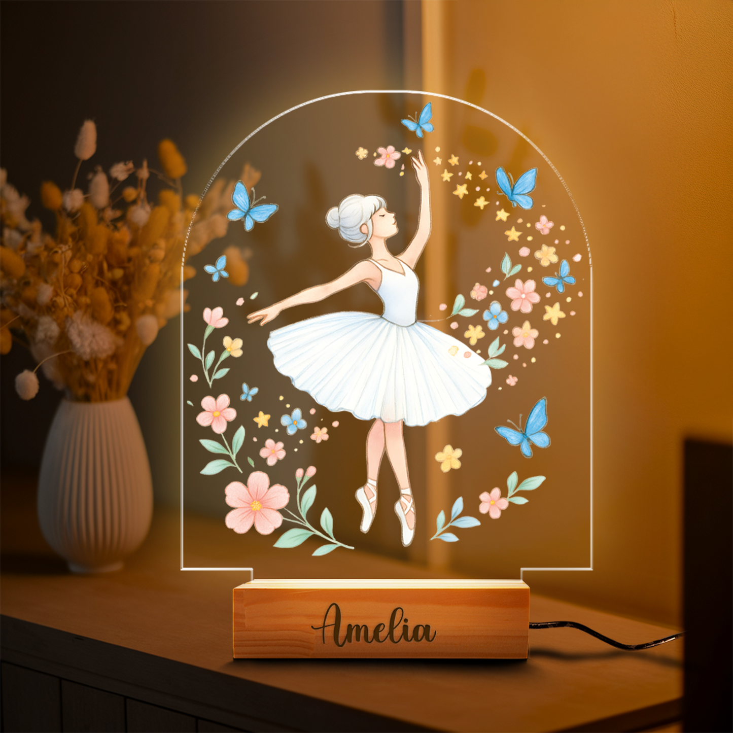 Aeluxlas Custom Name Ballerina Night Light Gift for Girls Perfect for Bedroom Decor, Personalized Your Girl Name for Christmas and Birthday Gifting