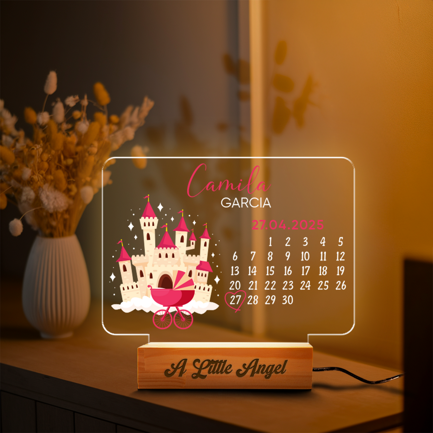 Aeluxlas Castle Calendar, Custom LED Lamp for Kids, Perfect Gift for Kids, Unique Room Decor, Nightlight for Kids