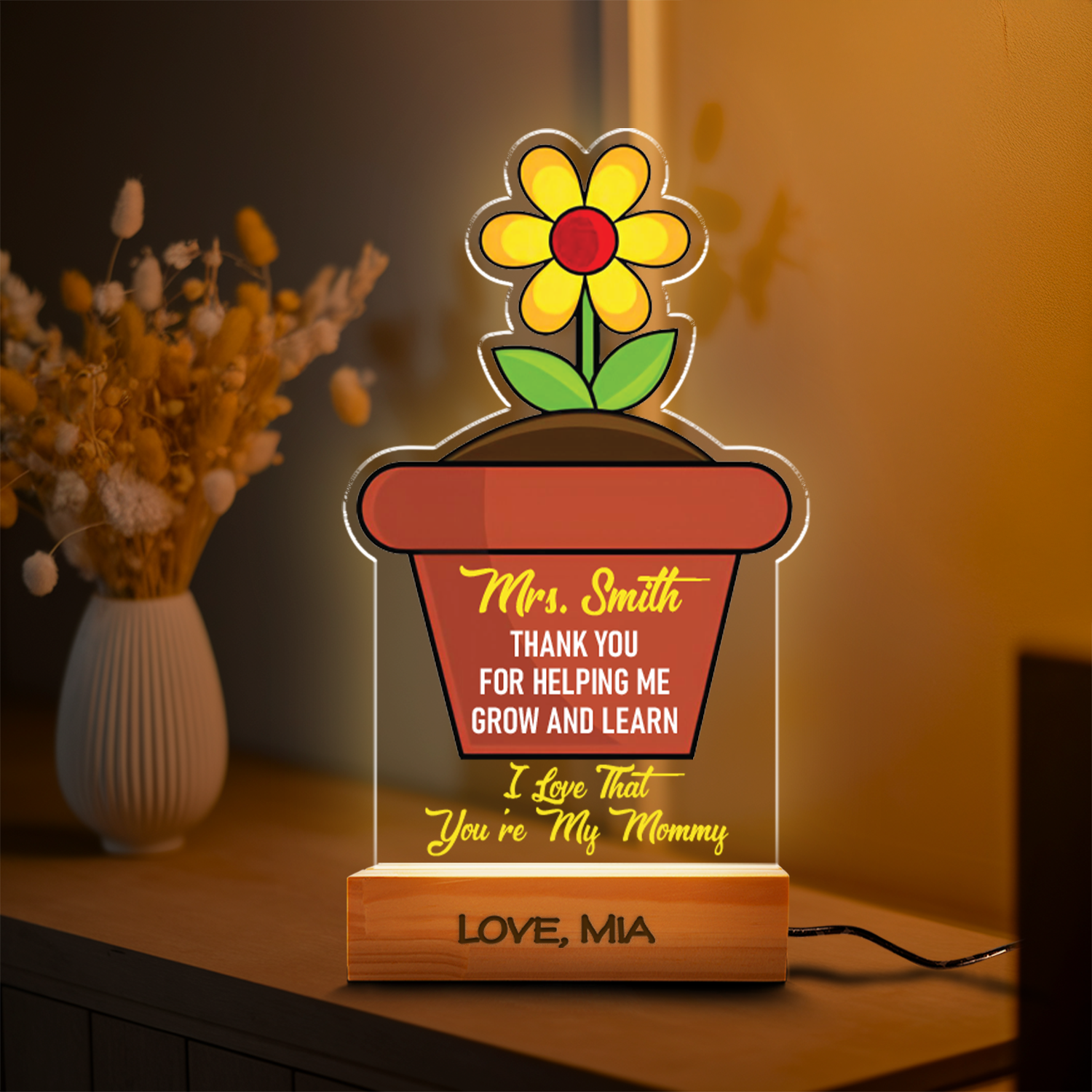 Aeluxlas Personalized Flower Pot Night Light, Gifts for Mothers Day Gifts, Grandmas Garden Gift for Grandma, Gifts from Daughter
