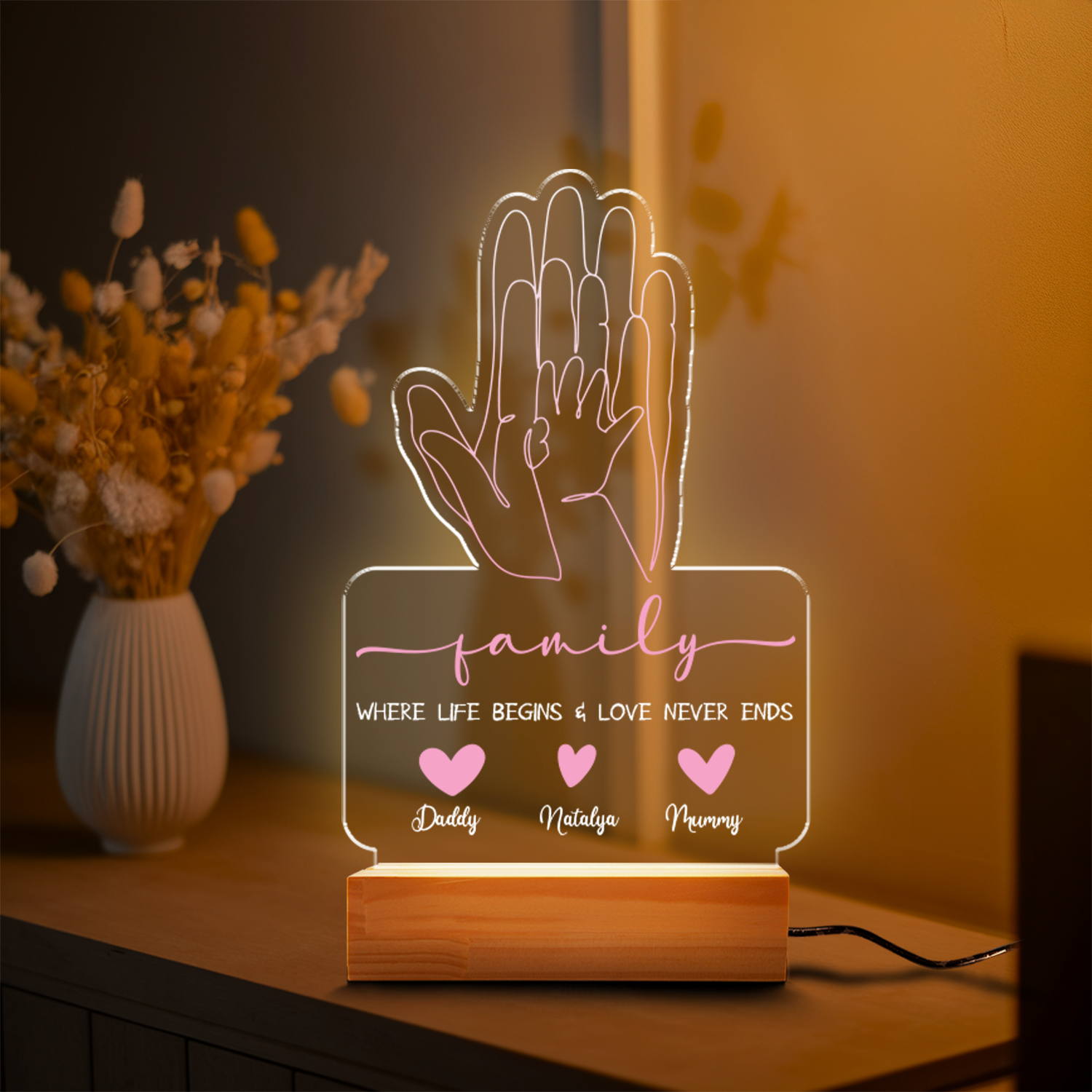 Aeluxlas Personalized Family Night Light, Baby and Puppy Gift, Family Hands Baby Shower Gift New Baby, Newborn Family Hand Prints, Baby Shower Gift
