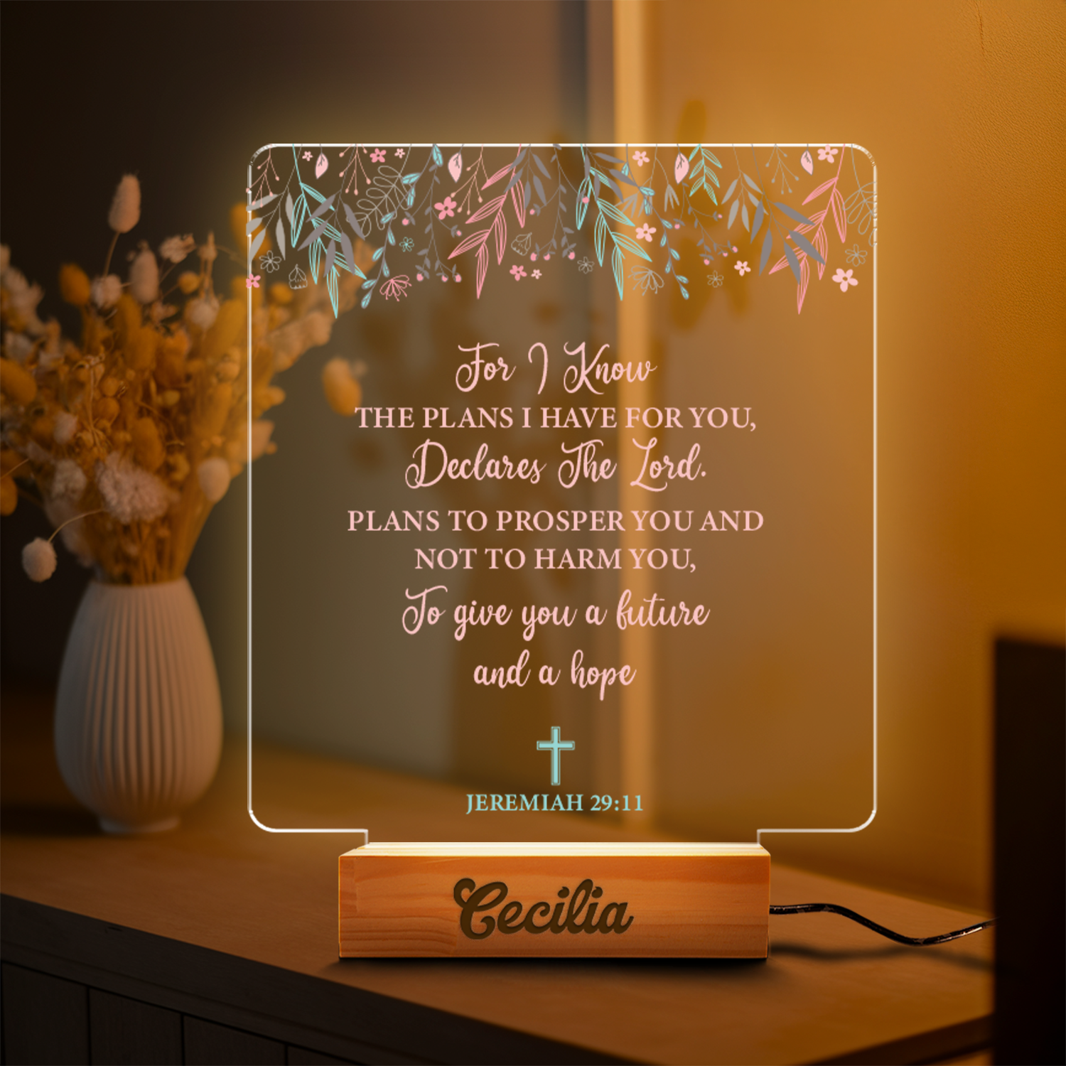 Aeluxlas Personalized Bible Verses Night Light, Bible Verse Decor, Mother's Day Gift, First Communion, Religious Sign, Motivational Sign