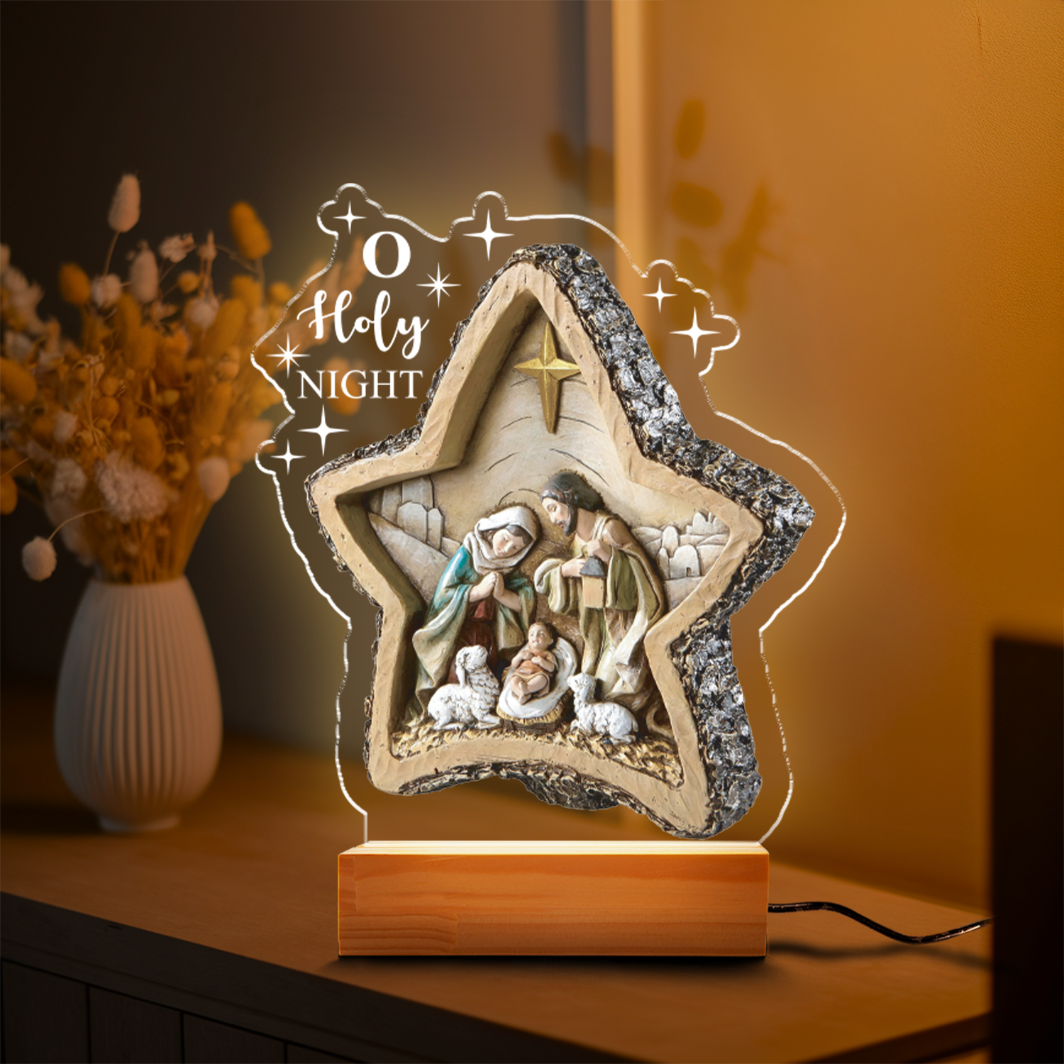 Aeluxlas Personalized Nativity Oh Holy Night Led Light, Jesus Christ Night Light - Custom LED Religious Lamp, Perfect Gift for Faith Lovers
