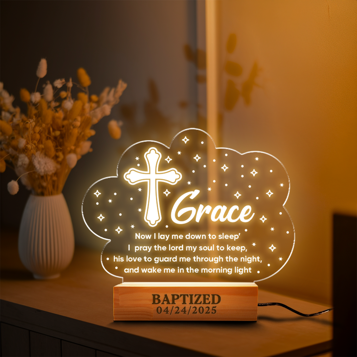 Aeluxlas Personalized Baptism Cloud Night Light , Baptism Gift For Kids, Custom Cross Night Light Gift For Goddaughter, Godson, Christian Nursery Decor Gift