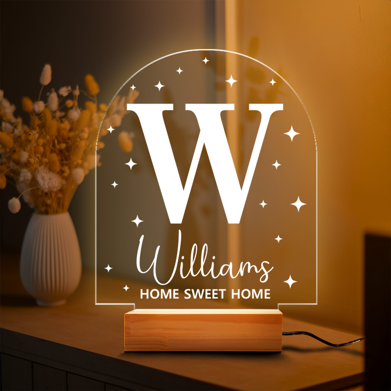 Aeluxlas Family Initial Personalized Night Light, Gift For Family, Custom Initial Name Night Light