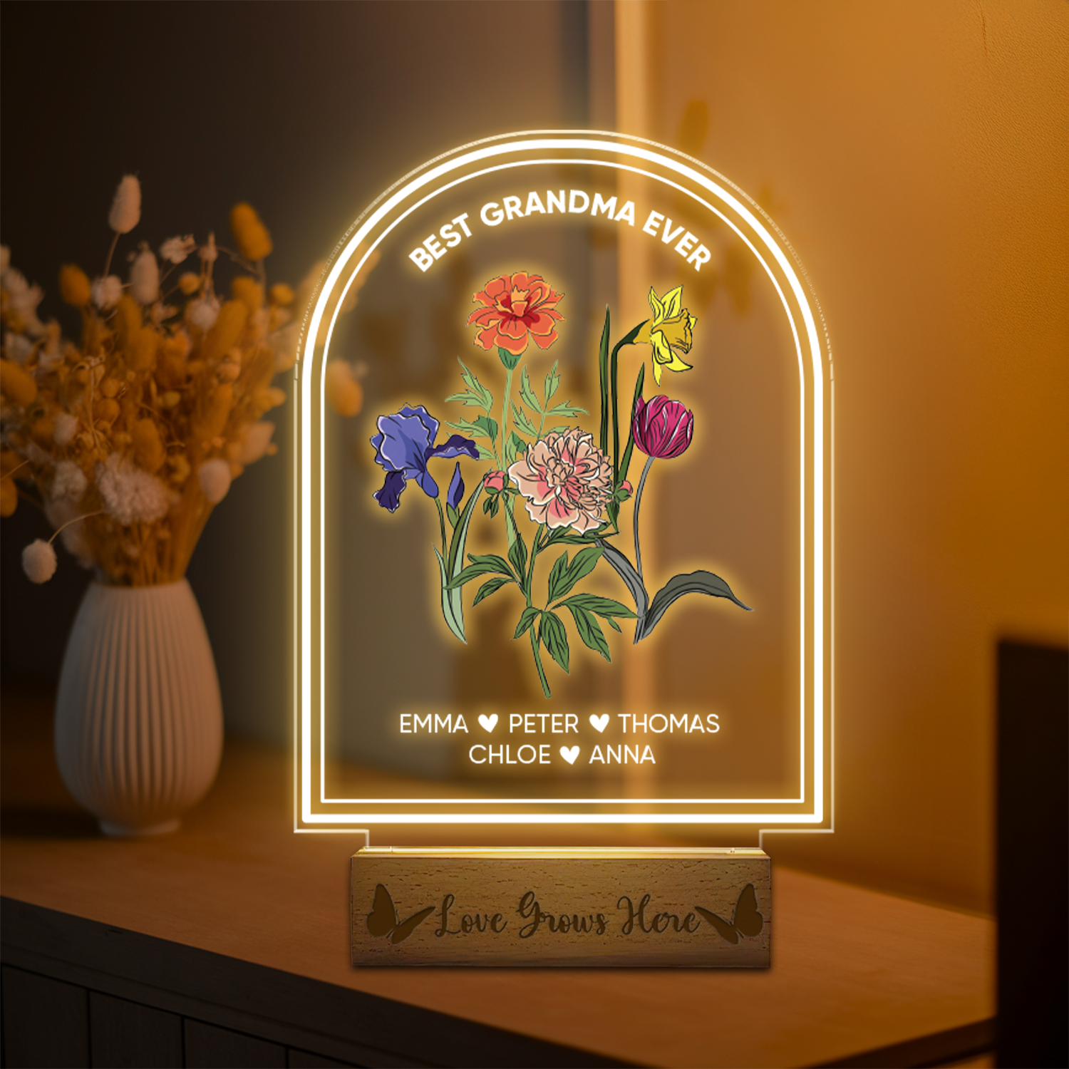 Aeluxlas Personalized Grandma's Garden Gift For Grandma, Grandma Gift, Mother's Day Gift For Grandma, Nana Birth Month Flower Night Light