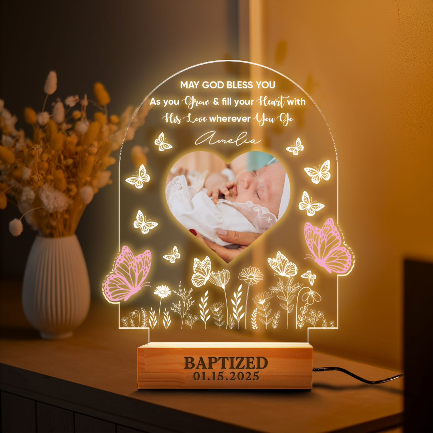 Aeluxlas Personalized Blessings Baptism Gift Baby Girl Boy, Baby Gift, Nursery Decor, New Baby Gift