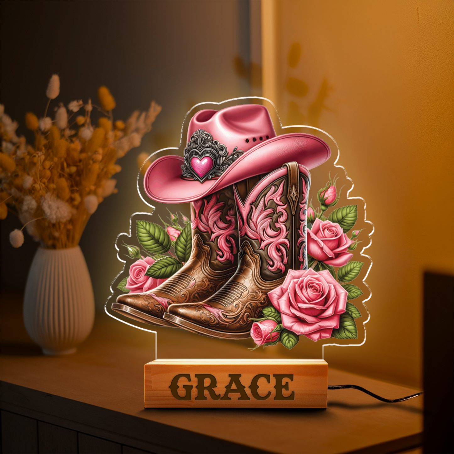 Aeluxlas Custom Cowboy Boots, Cowboy Personalized LED Sign, Personalized Cowboy Lovers Gift