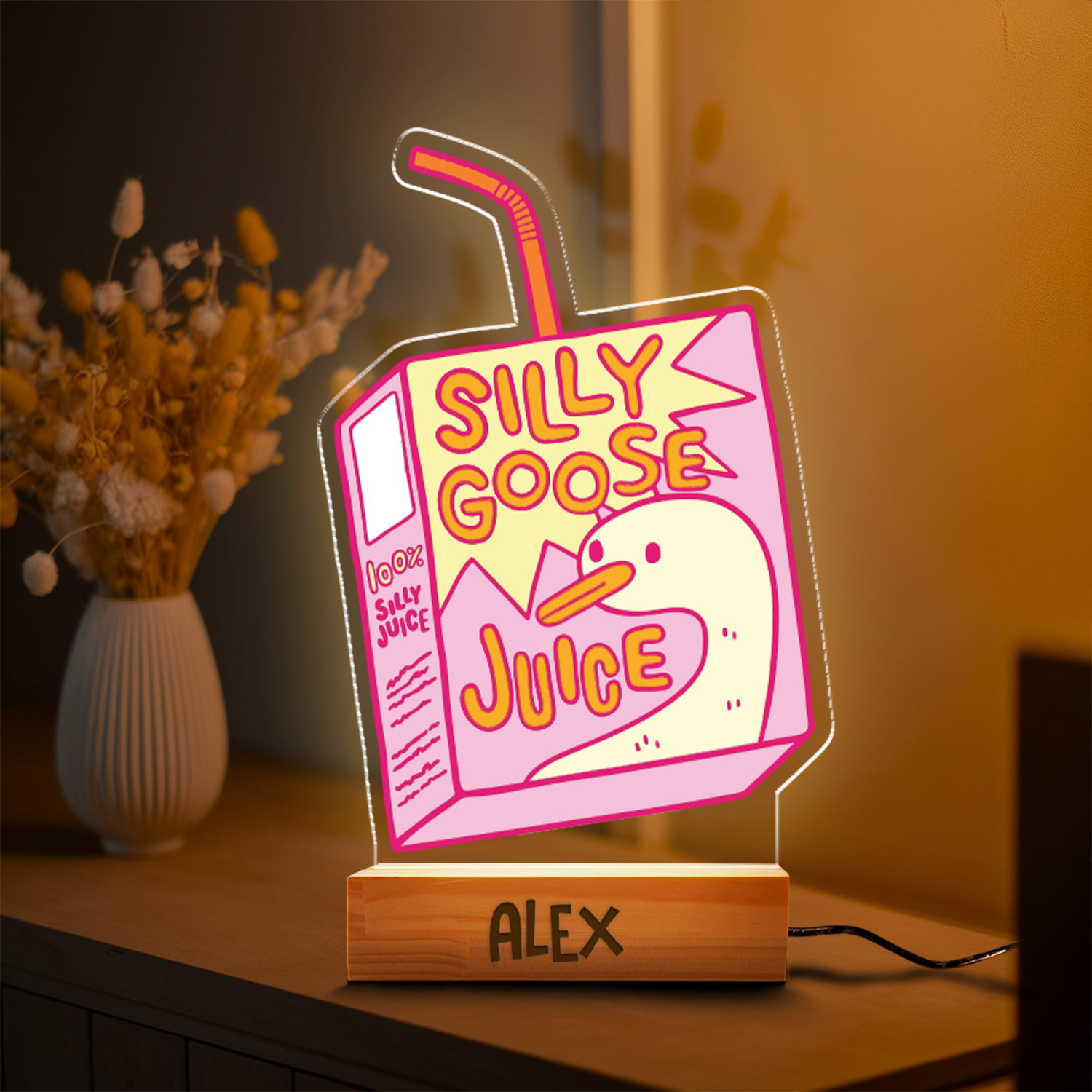 Aeluxlas Personalized Silly Goose Juice Night Light, Silly Goose Juice Approved Meme, Funny Birthday Gift, Funny Led Light