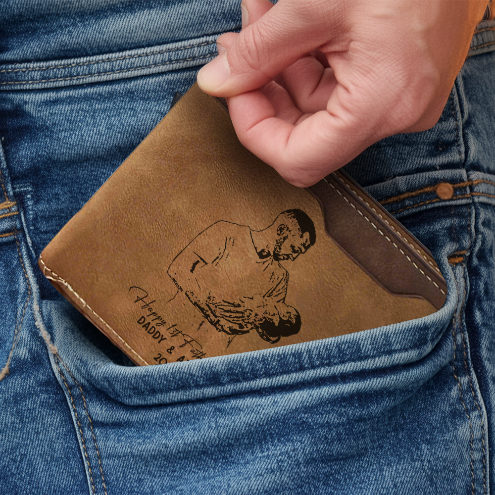 Personalized First Father's Day Engraved Wallet, Custom Photo Wallet For First Time Dad, Father's Day Gifts