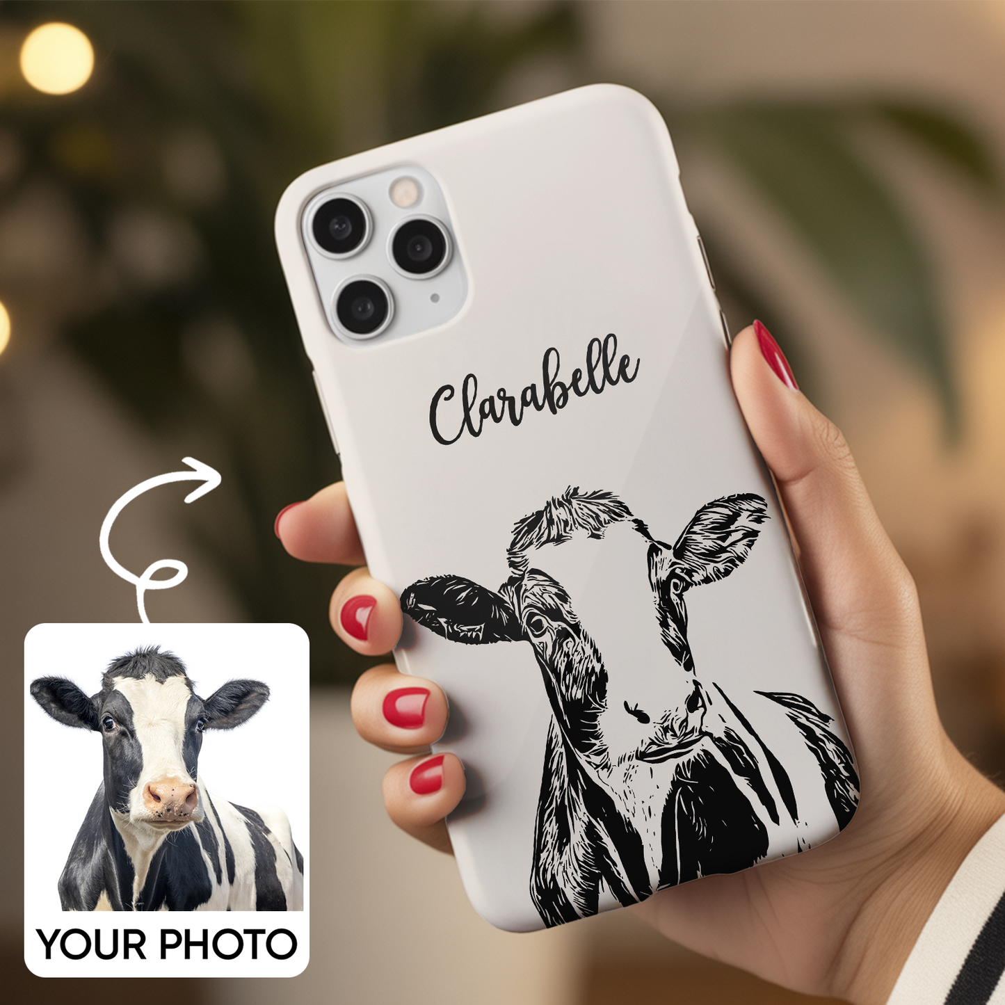 Custom Pet Photo Phone Case, Custom Cow Face Phone Case, Gift for Cow Lover, Pet Memorial, Animal Lovers TNGP023