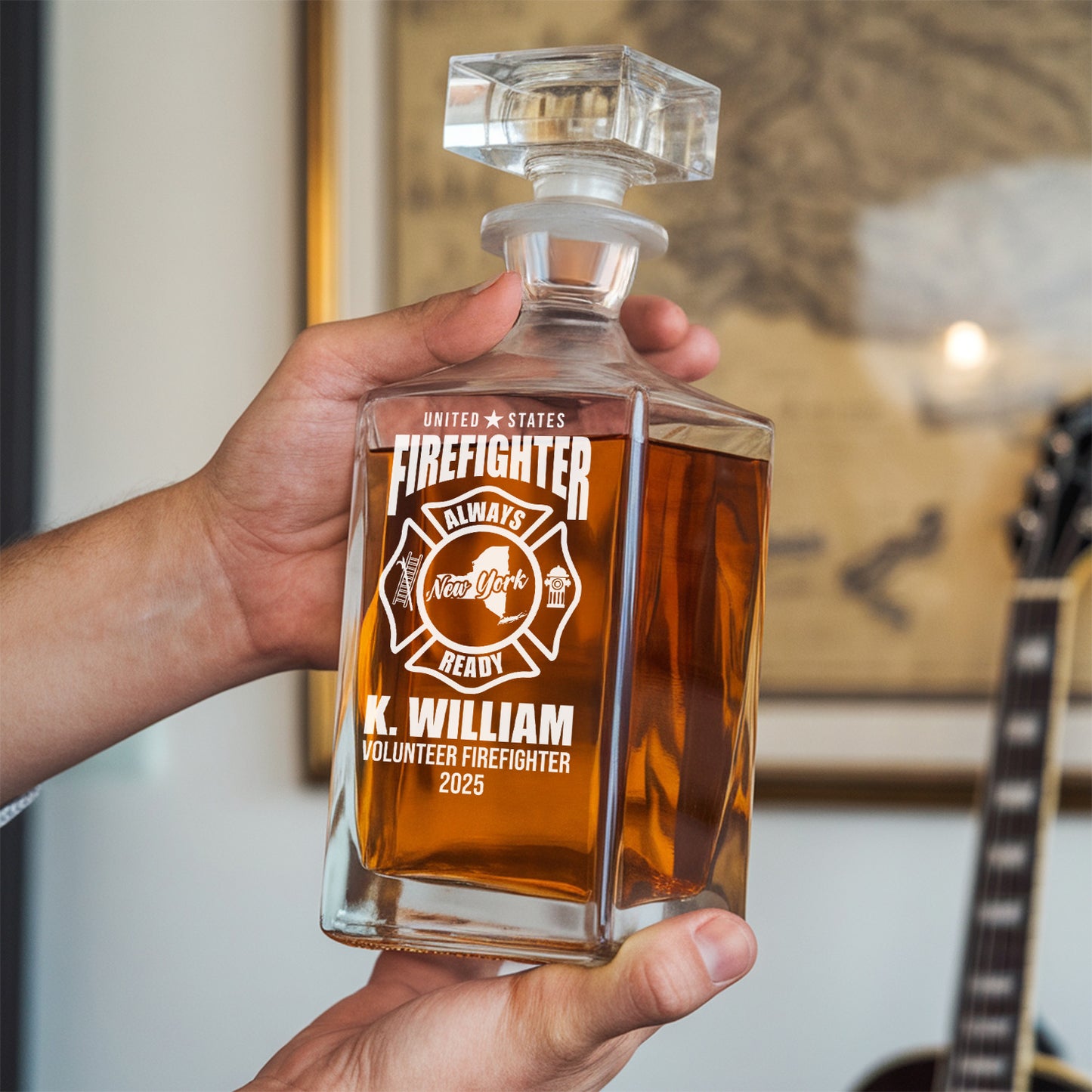 Custom Firefighter Decanter Set With Glasses, Fireman Gift, Home Bar, Gifts for Firefighter TND084