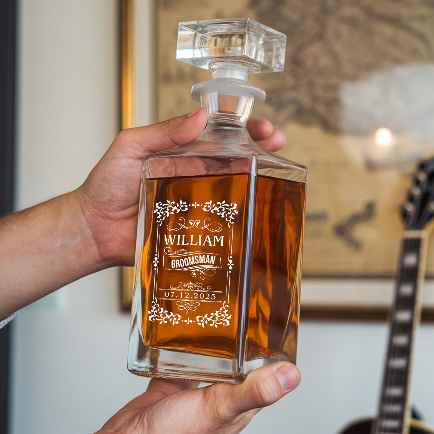 TND067 Personalized Bourbon Decanter Set with Bourbon Glasses - Bourbon Decanter, Decanter Set