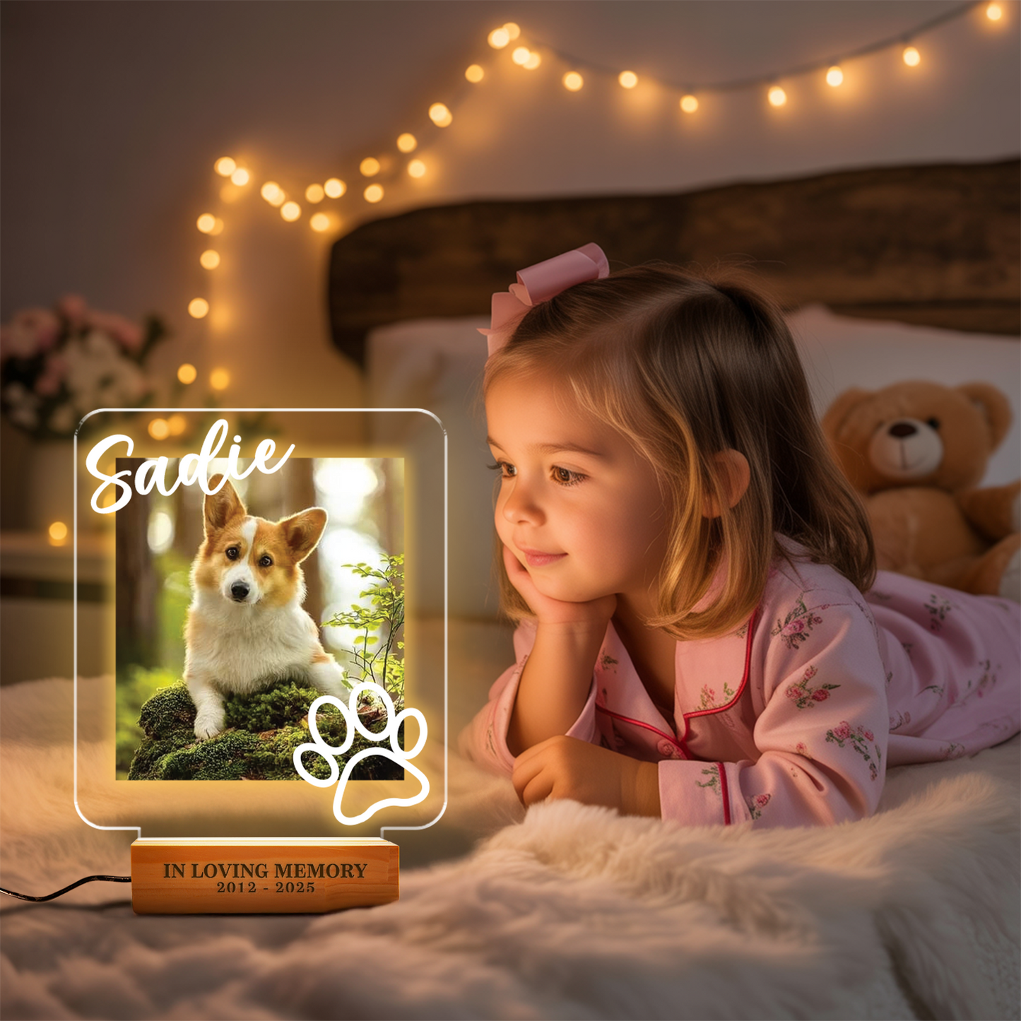 Custom Dog Portrait Night Light, Personalized Pet Lovers Gifts, Personalized Pet Memorial LED Night Light