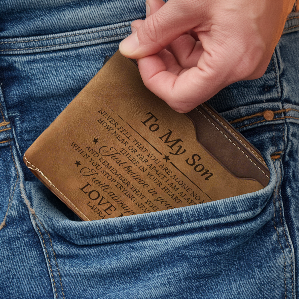 Leather Wallet Engraved Personalized Birthday Gift - Wallet For Men - Gift For Son - Graduation Gift TNW012