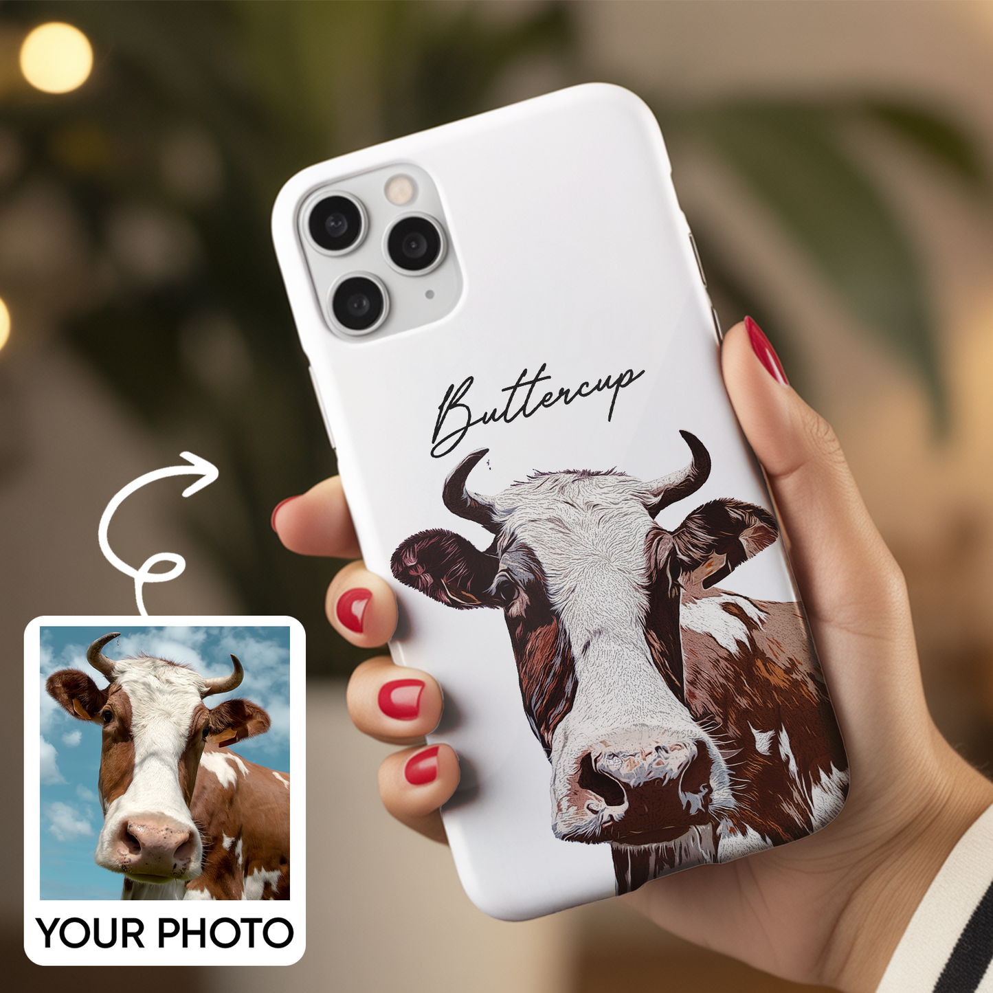 Custom Pet Photo Phone Case, Custom Cow Face Phone Case, Gift for Cow Lover, Pet Memorial, Animal Lovers TNGP014