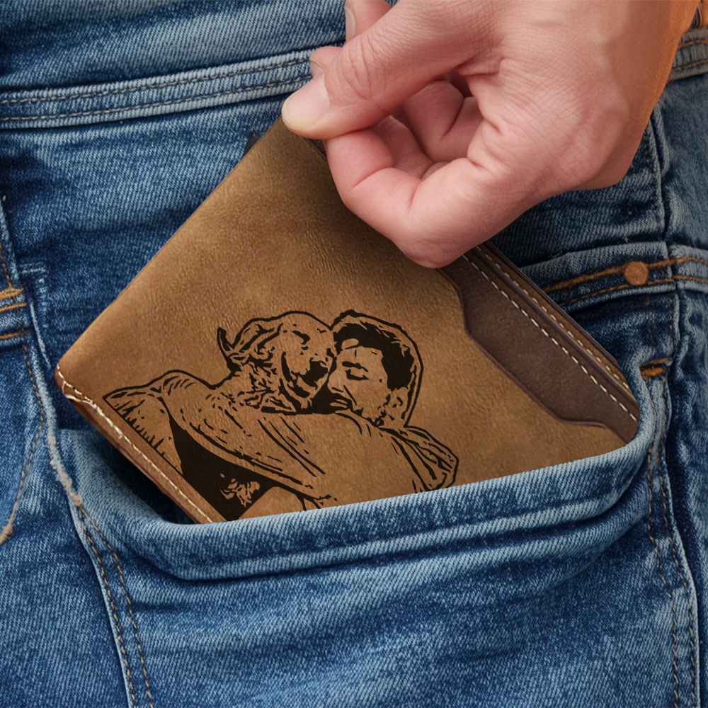 Engraved Wallet with Custom Photo & Handwriting - Perfect Personalized Gift for Dad and Husbands - Father's Day Gift