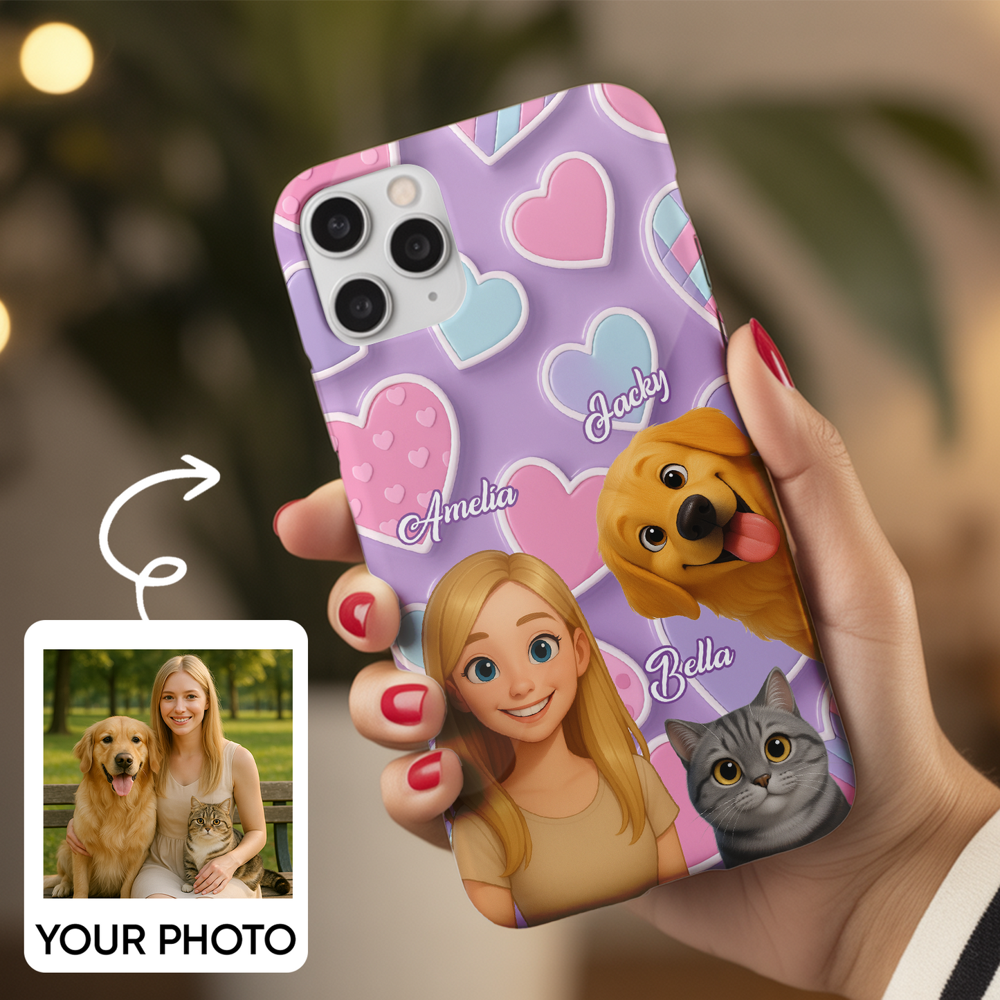 Custom Pet Cat Cartoon Phone Case – Personalized Gift for Cat Owners – Dog Lover, Cat Lover Case THUC99M11