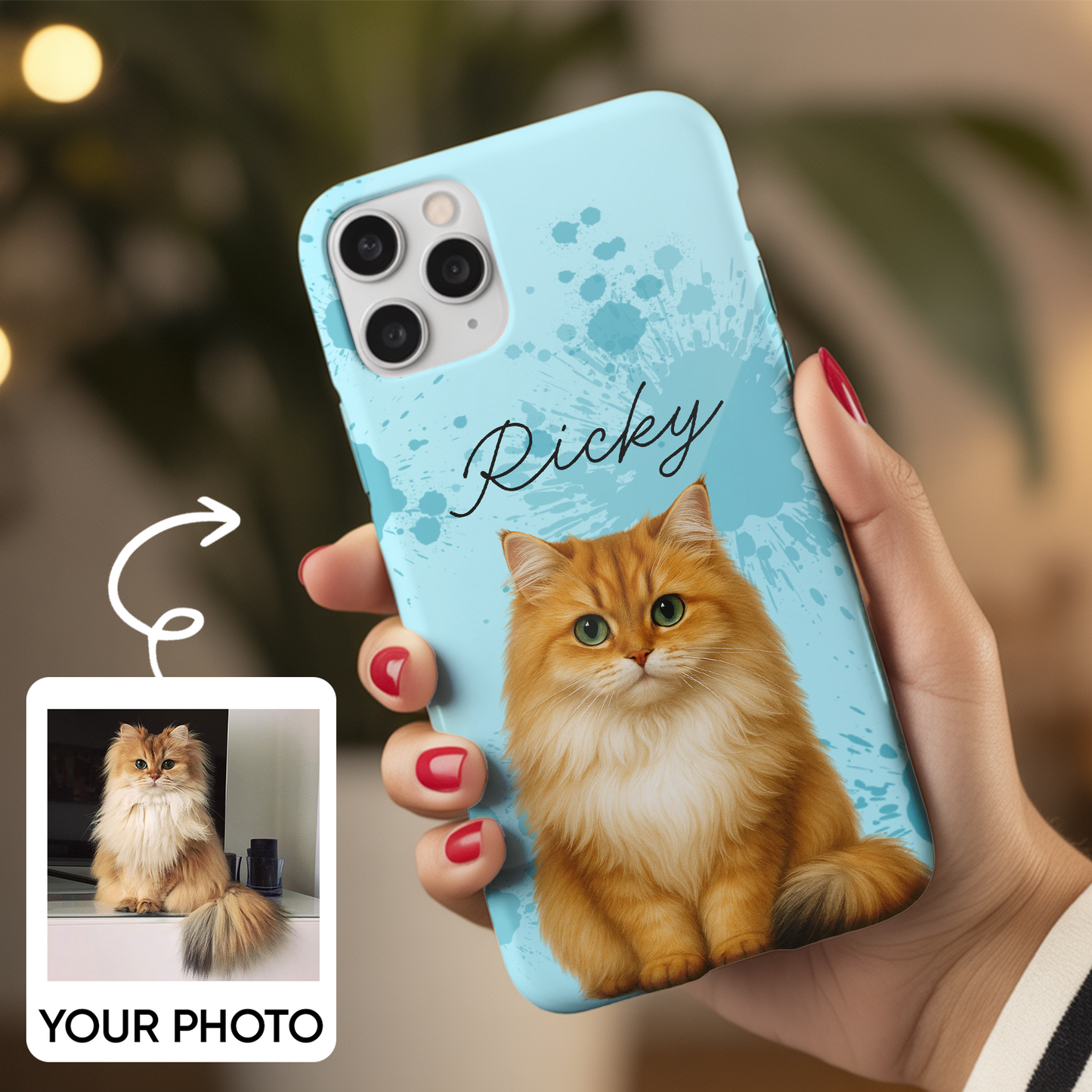 Custom Pet Cat Cartoon Phone Case – Personalized Gift for Cat Owners – Dog Lover, Cat Lover Case THUC99M15