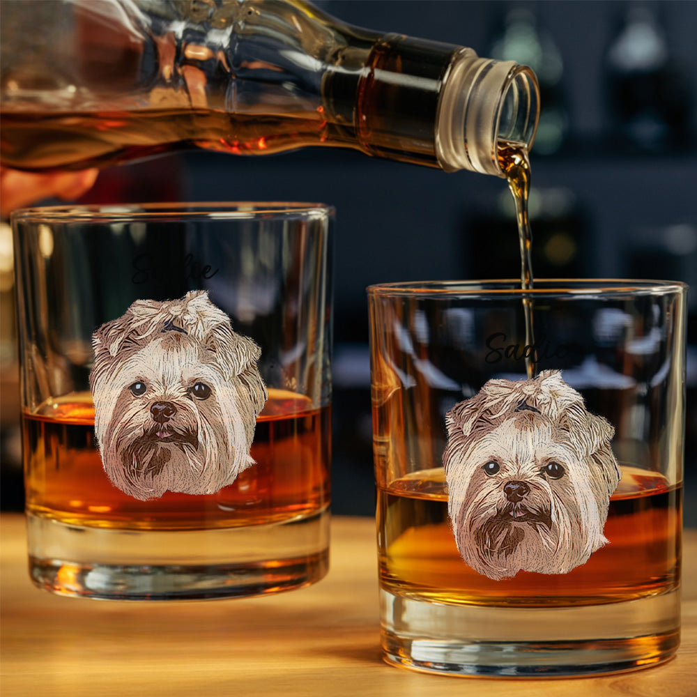 Personalized Pet Photo Glass 11oz – Custom Whiskey Glass Memorial Gift for Dog & Cat Owners THUC99WI07