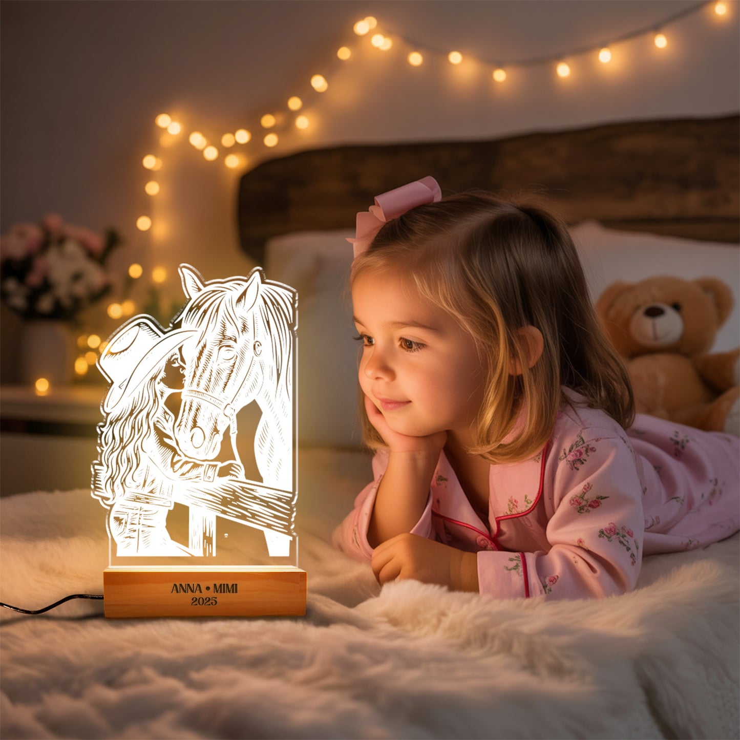 Custom Horse Portrait Night Light, Personalized Pet Lovers Gifts, Personalized Pet Memorial LED Night Light