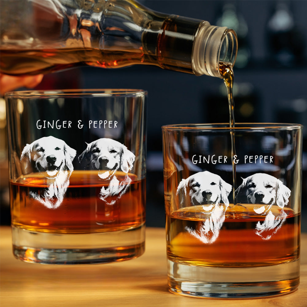 Custom Photo With Name Dog Whiskey Glass 11oz – Personalized Pet Friends Portrait – Gift for Dog Moms & Dads THUC99WP01