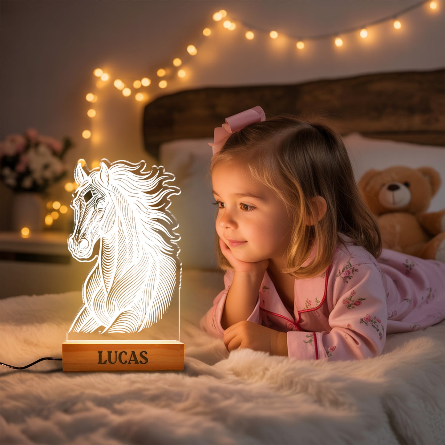 Custom Horse Portrait Night Light, Personalized Pet Lovers Gifts, Personalized Pet Memorial LED Night Light