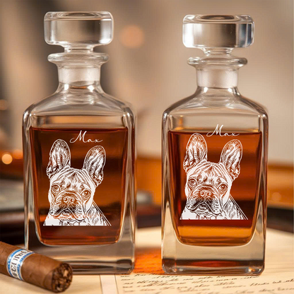 Custom Photo Dog Whiskey Decanter Set + Custom Name Whiskey Glass 11oz Personalized Dog Lover THUC99DP02