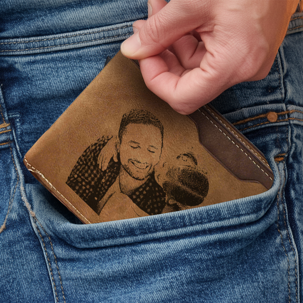 Custom Photo You Are The World Men's Wallet, Personalized Photo Leather Wallet , Gift for Dad Husband Groomsman Anniversary