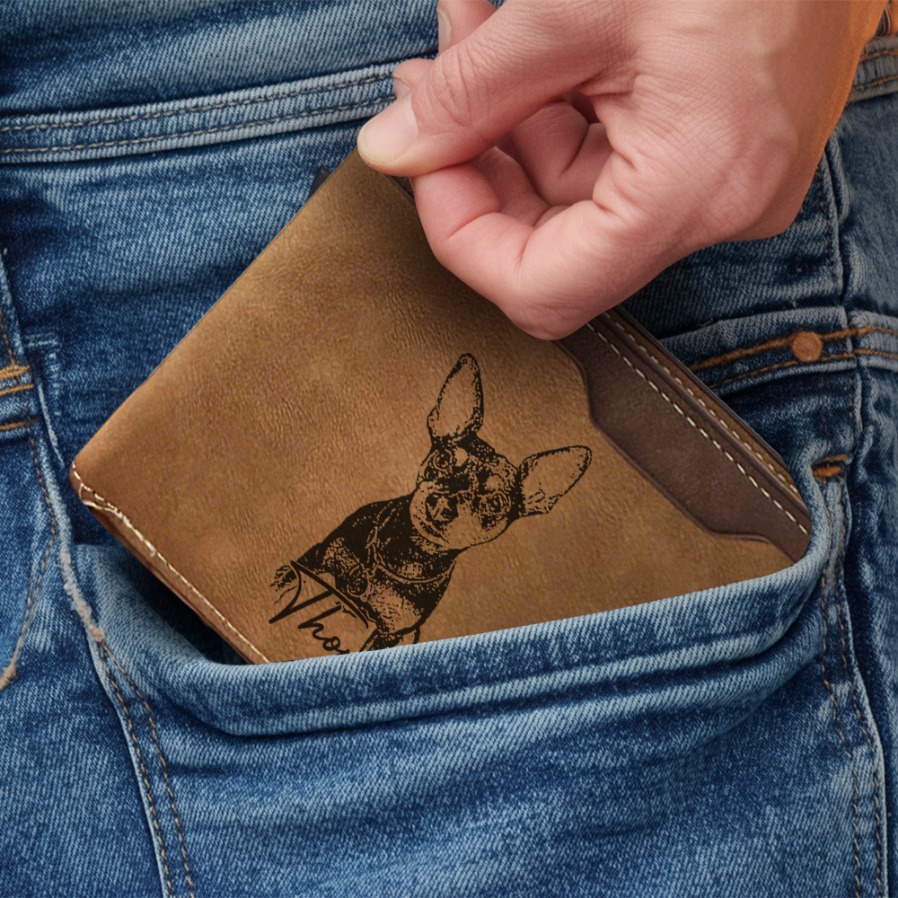 Custom Photo Pet Wallet Engraved, Photo Gifts, Photo Memorial, Pet Memory, Personalized Portrait Dog Wallet, Gift For Dad, Father's Day Gifts