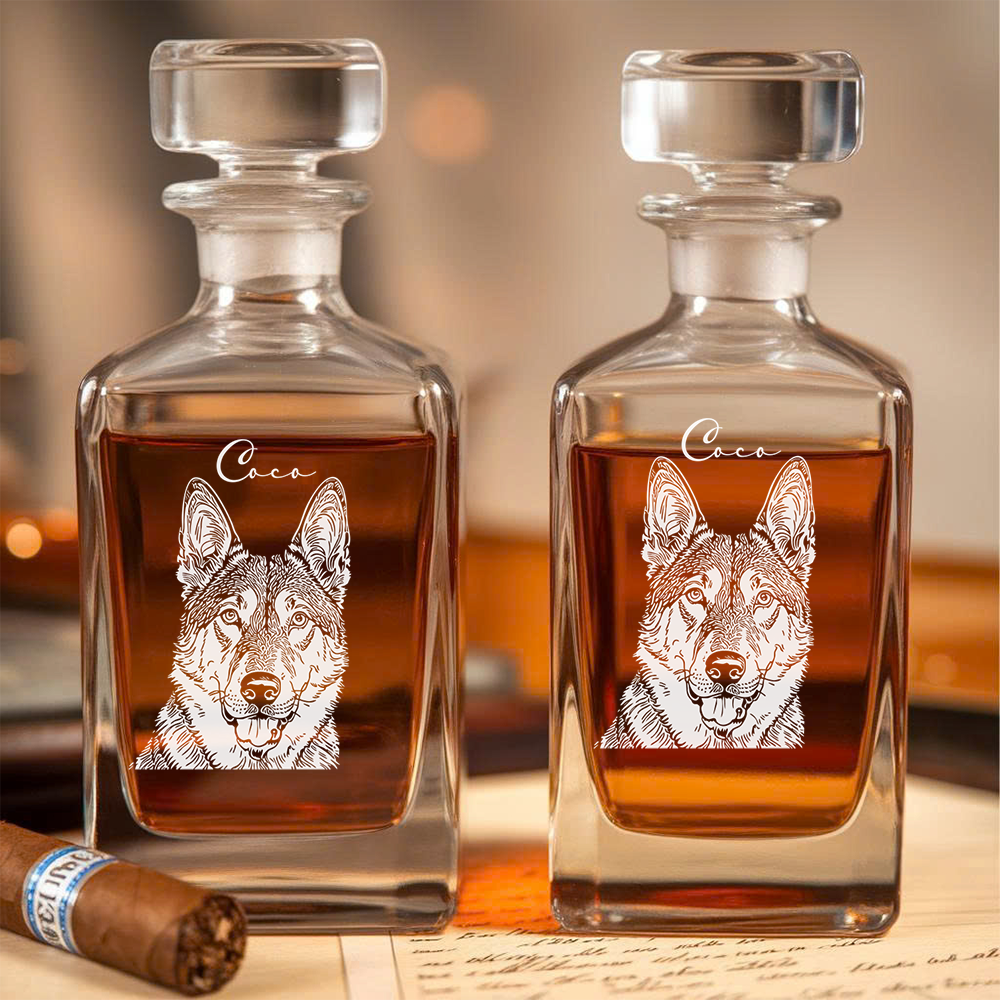 Custom Dog Photo Whiskey Decanter Set – Personalized Pet Name Glass 11oz – Gift for Dog Mom & Dad  THUC99DP04