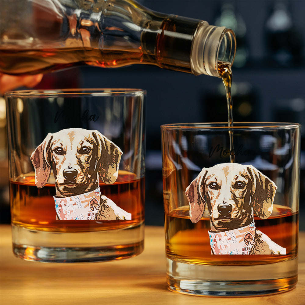 Custom Pet Photo With Whiskey Glass 11oz – Dog & Cat Photo Memorial Gift - Dog Lovers THUC99WI09