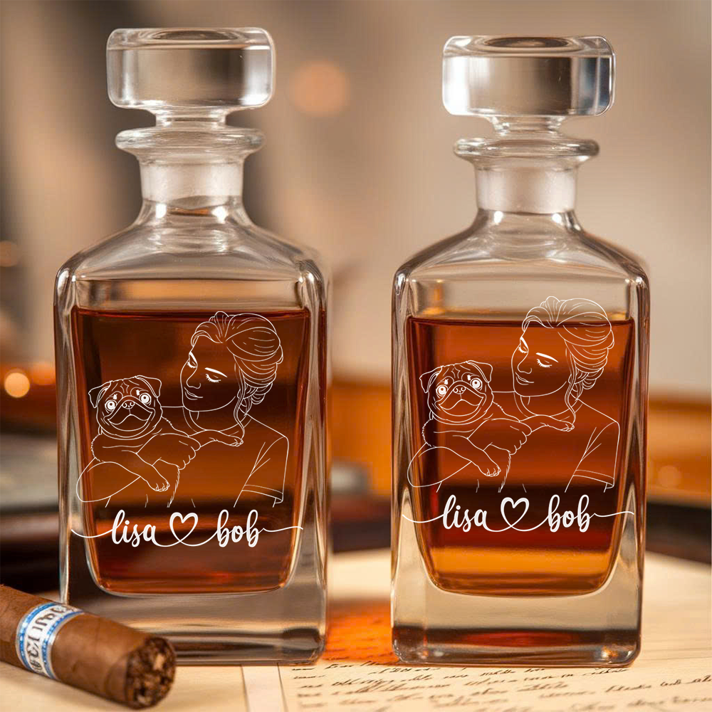 Custom Dog Photo Whiskey Decanter Set + Custom Name Glass Gift for Dog Lovers THUC99DP08
