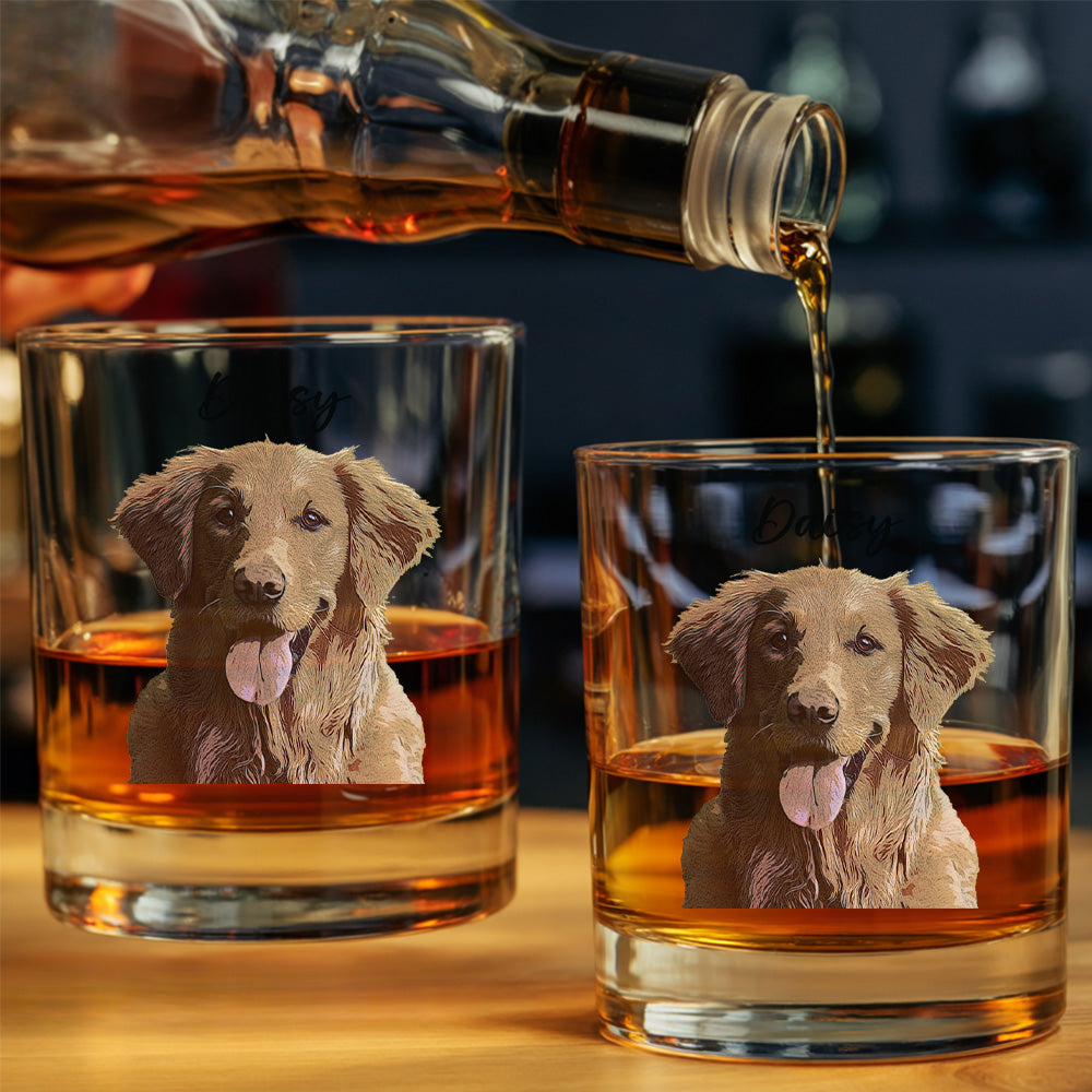 Custom Photo Dog Printed Whiskey Glass 11oz - Personalized Dog Cat Owner Gift THUC99WI01
