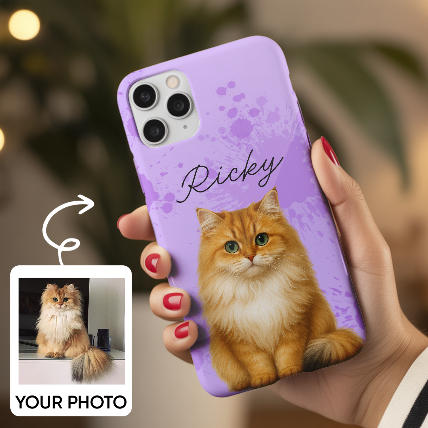 Custom Pet Cat Cartoon Phone Case – Personalized Gift for Cat Owners – Dog Lover, Cat Lover Case THUC99M15