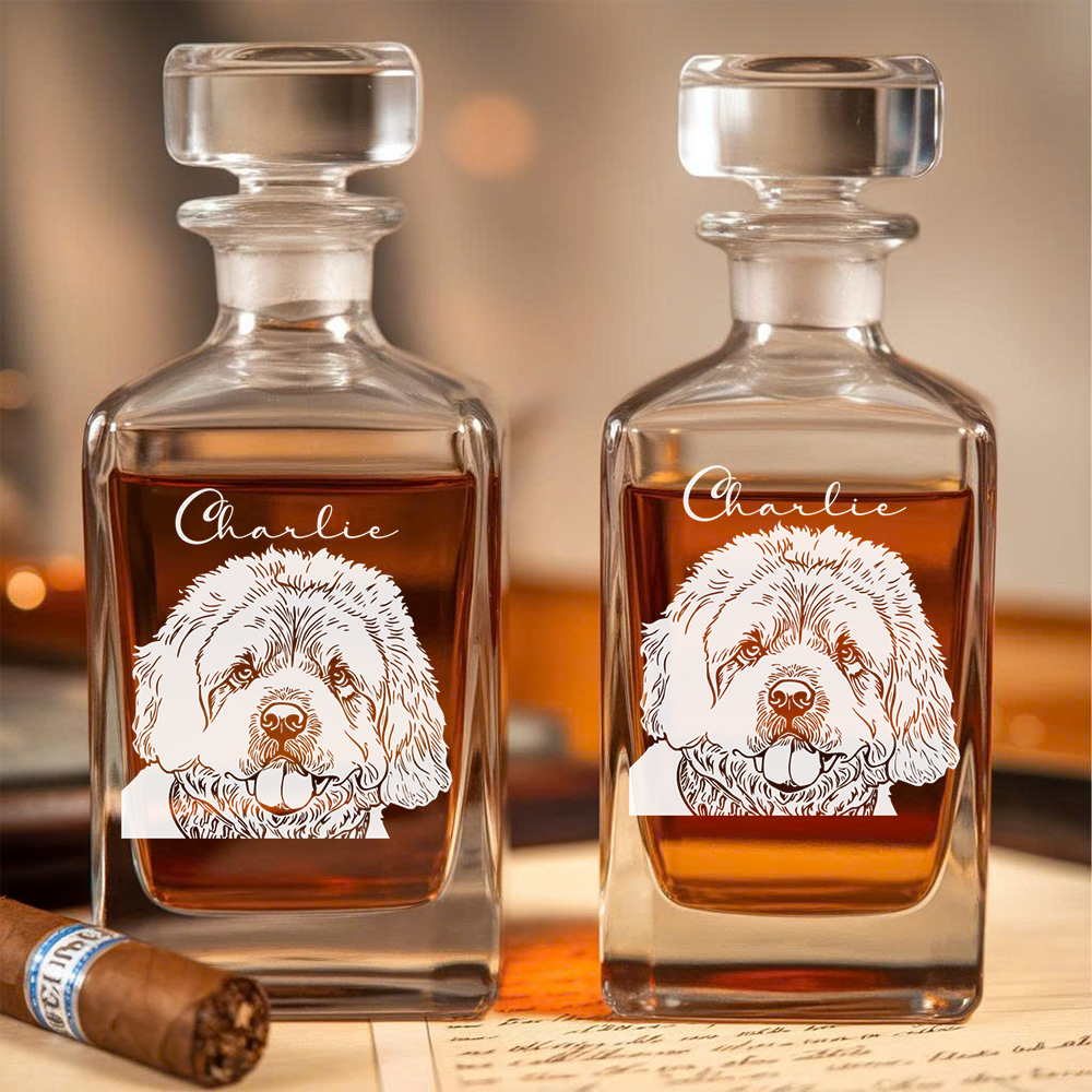Custom Dog Photo Decanter & Whiskey Glass Set – Custom Name Glass Dog Lover Gift THUC99DP07