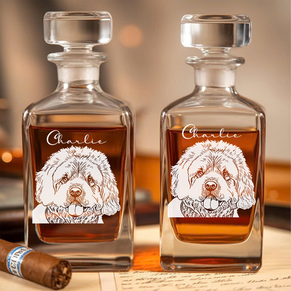 Custom Dog Photo Decanter & Whiskey Glass Set – Custom Name Glass Dog Lover Gift THUC99DP07