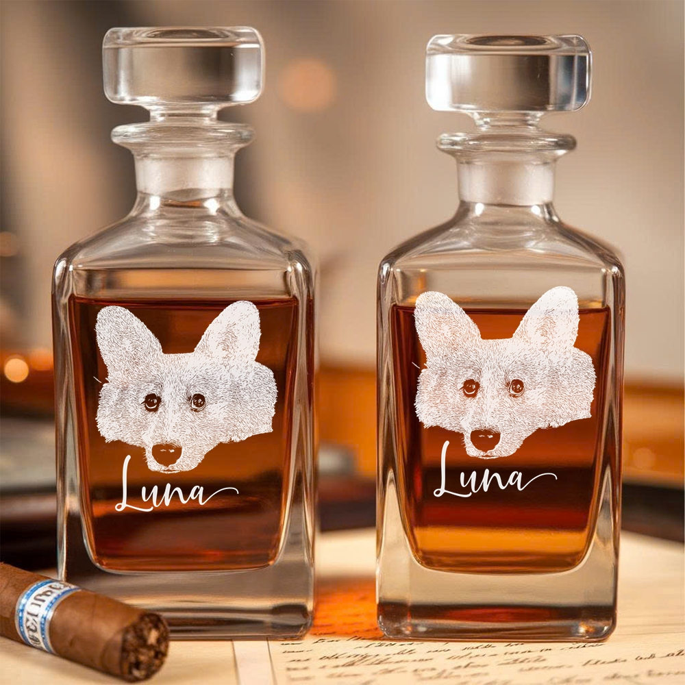 Custom Photo Dog Whiskey Set – Dog Mom Personalized Decanter Set Glass Gifts THUC99DP09