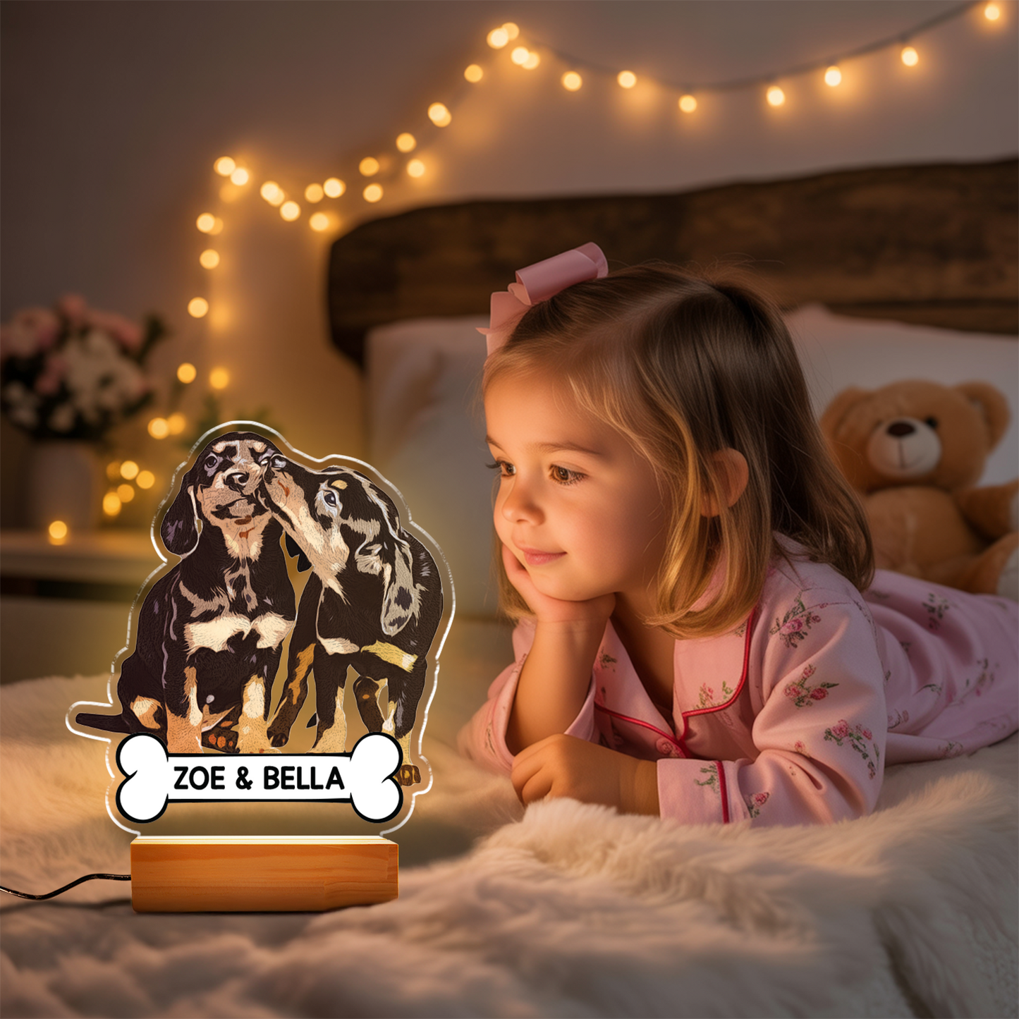 Custom Dog Portrait Night Light, Personalized Pet Lovers Gifts, Personalized Pet Memorial LED Night Light