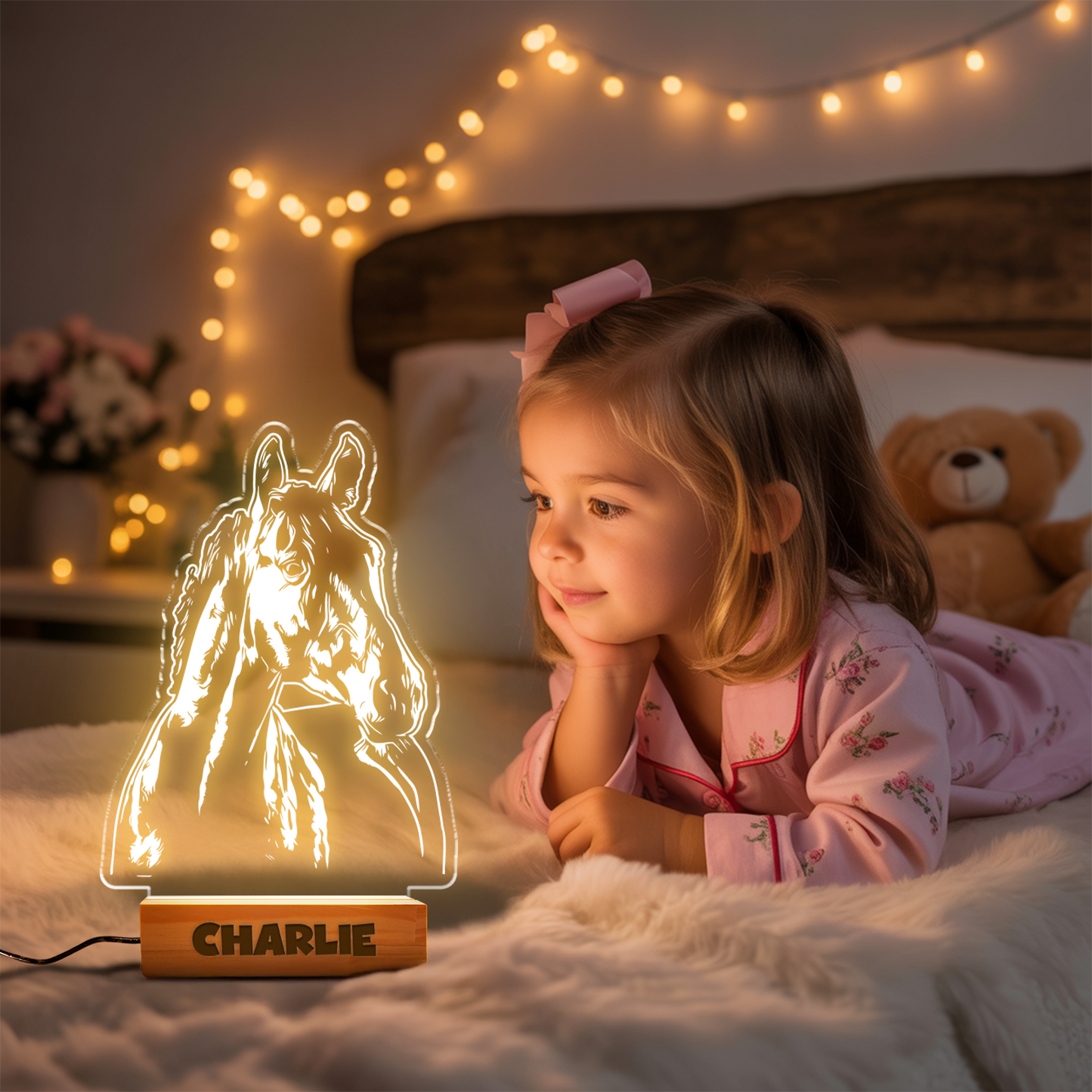 Custom Horse Portrait Night Light, Personalized Pet Lovers Gifts, Personalized Pet Memorial LED Night Light